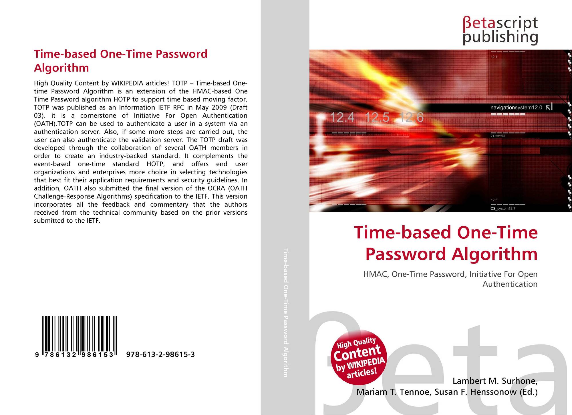 Time Based One Time Password Algorithm 978 613 2 98615 3 6132986154