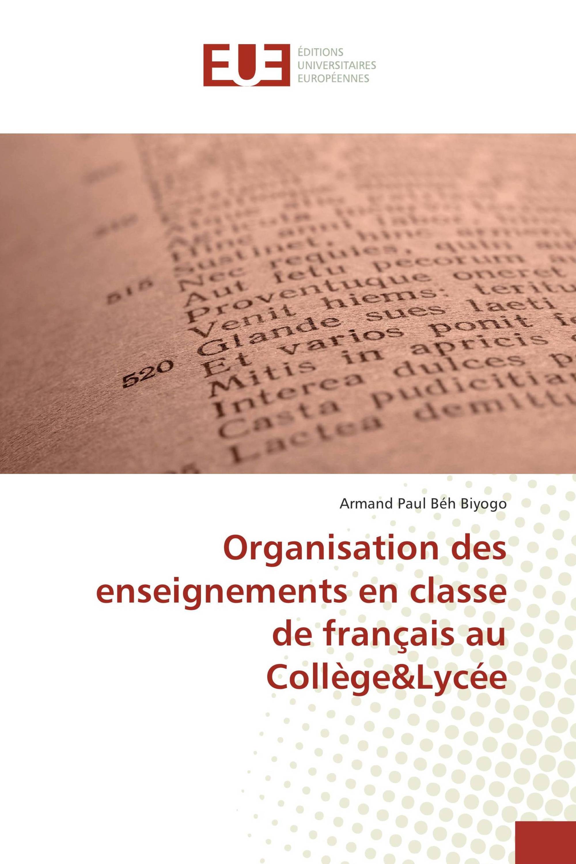 Organisation des enseignements en classe de français au Collège&Lycée