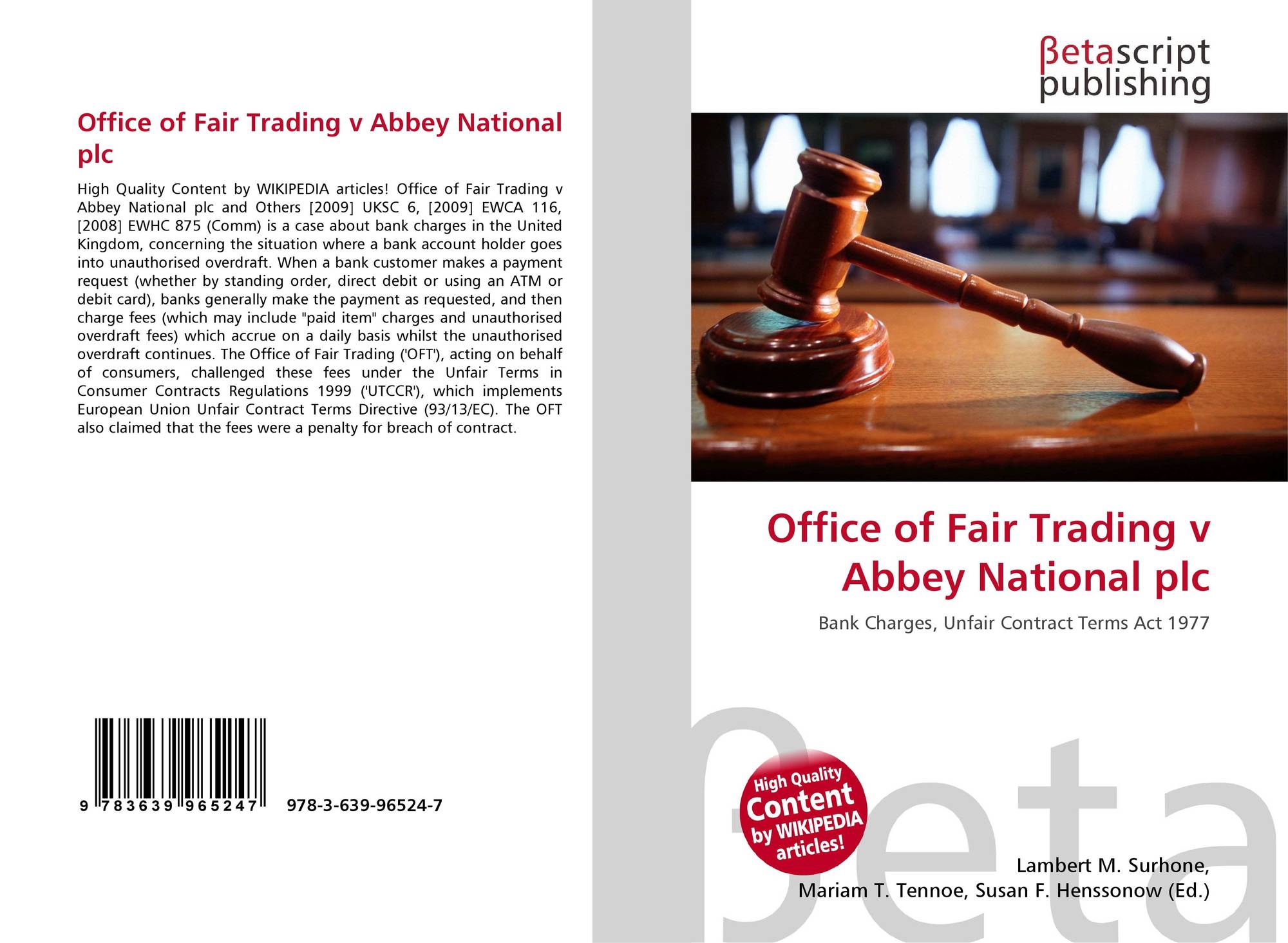Office of Fair Trading v Abbey National plc, 978-3-639-96524