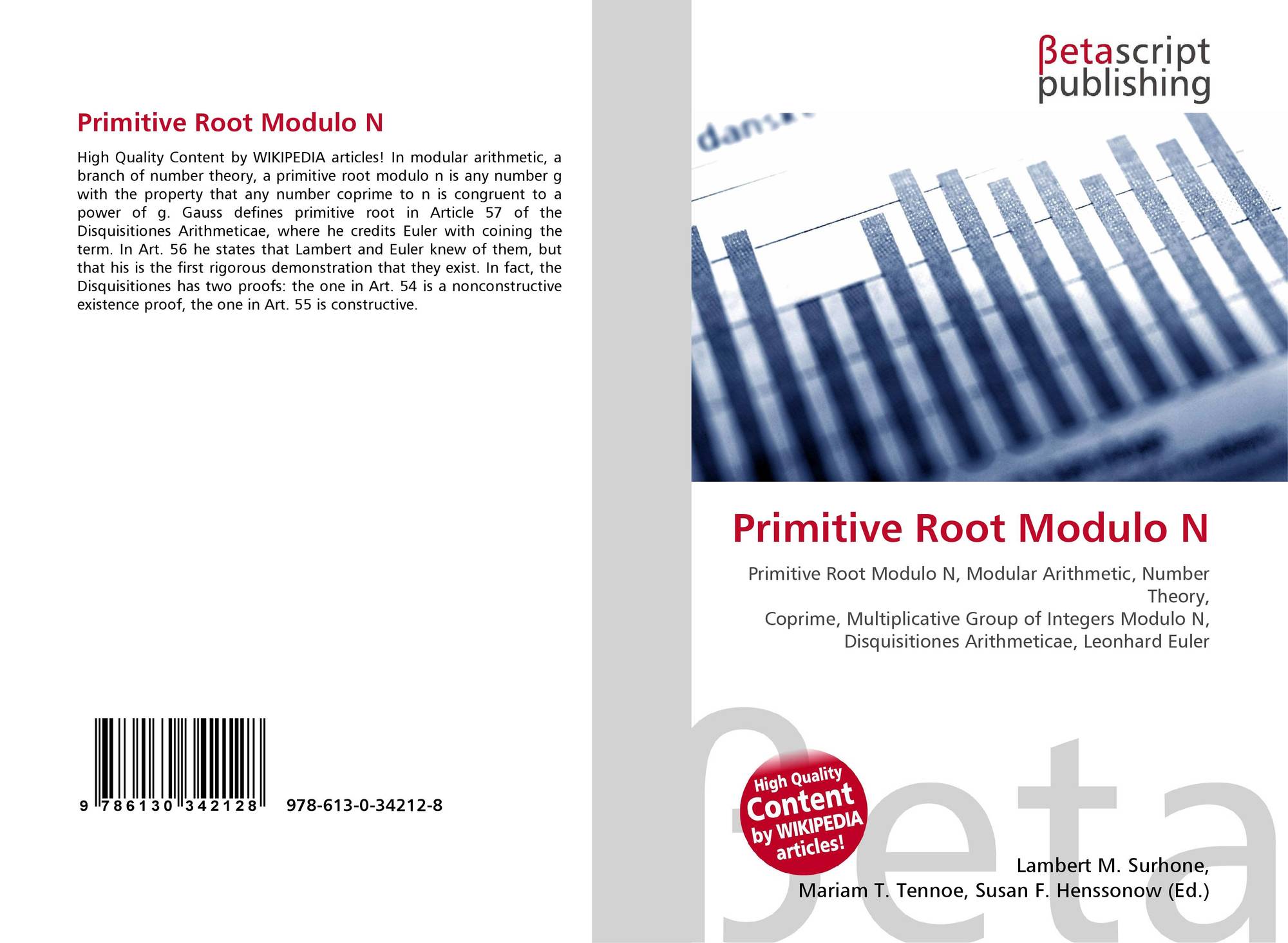 Primitive Root Modulo N 978 613 0 34212 8 6130342128 9786130342128