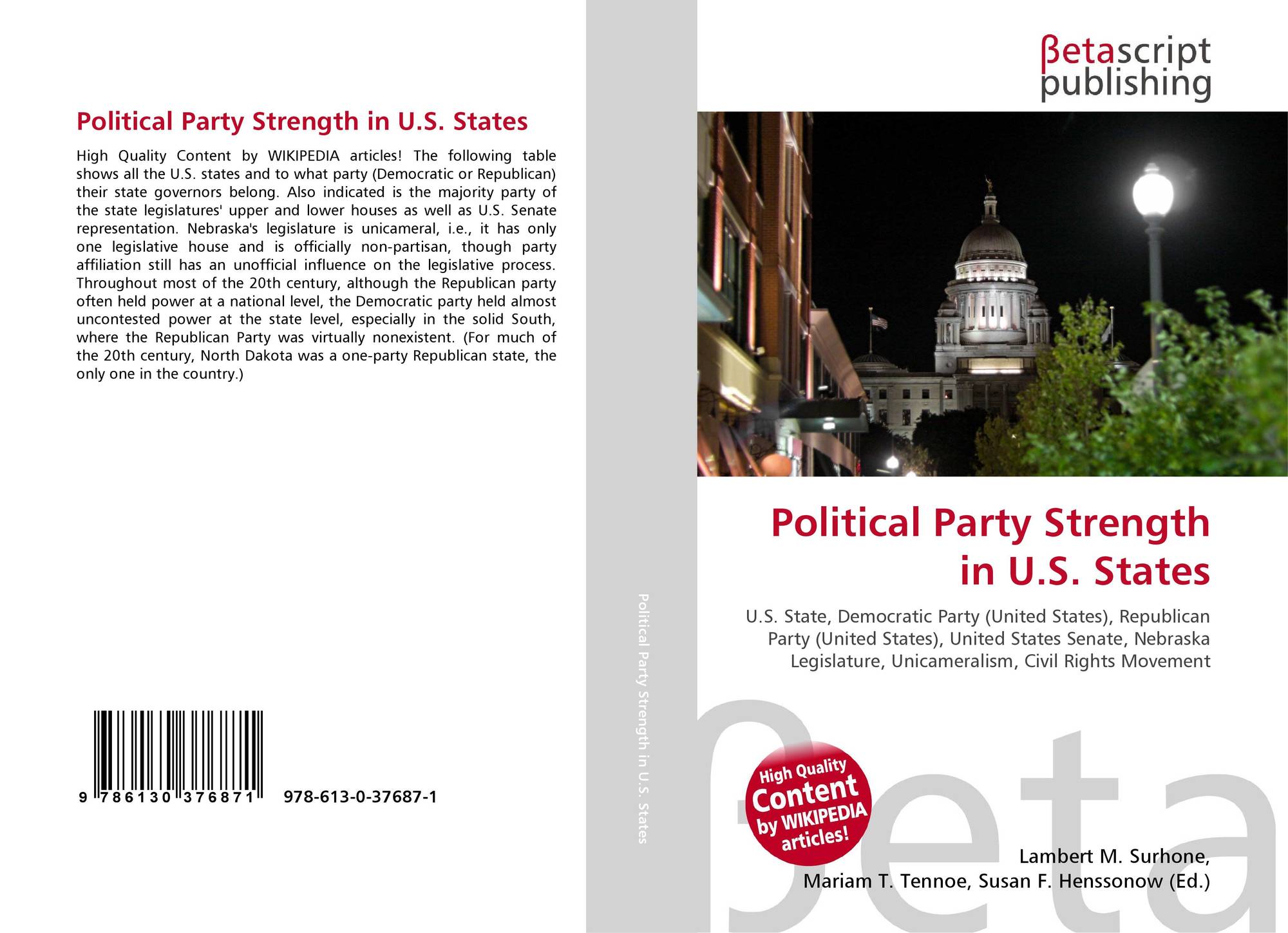 Political Party Strength in U.S. States, 9786130376871, 6130376871