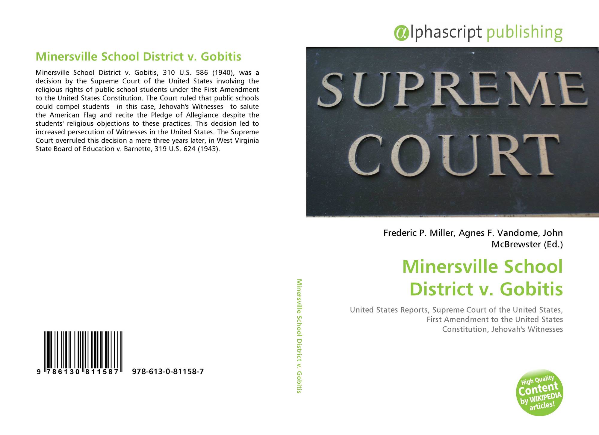 Minersville School District v. Gobitis, 978-613-0-81158-7, 6130811586