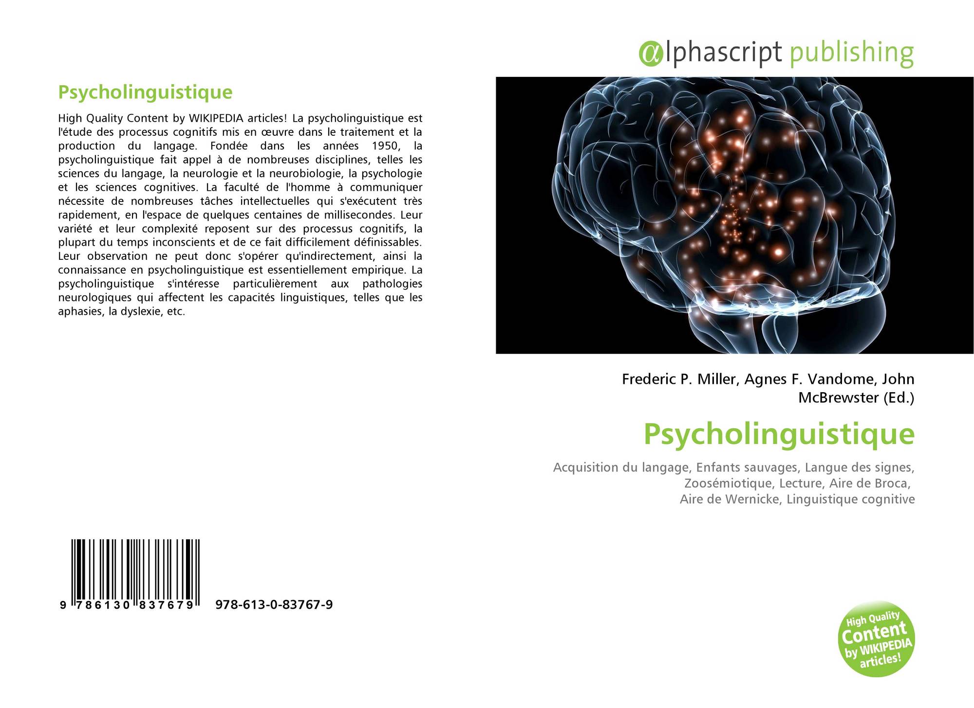 Psycholinguistique 978 613 0 83767 9 6130837674 9786130837679