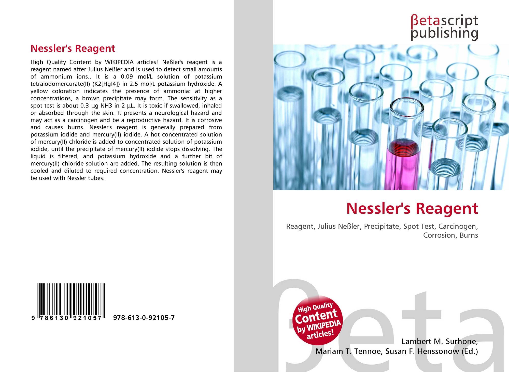 Nessler's Reagent, 9786130921057, 6130921055 ,9786130921057