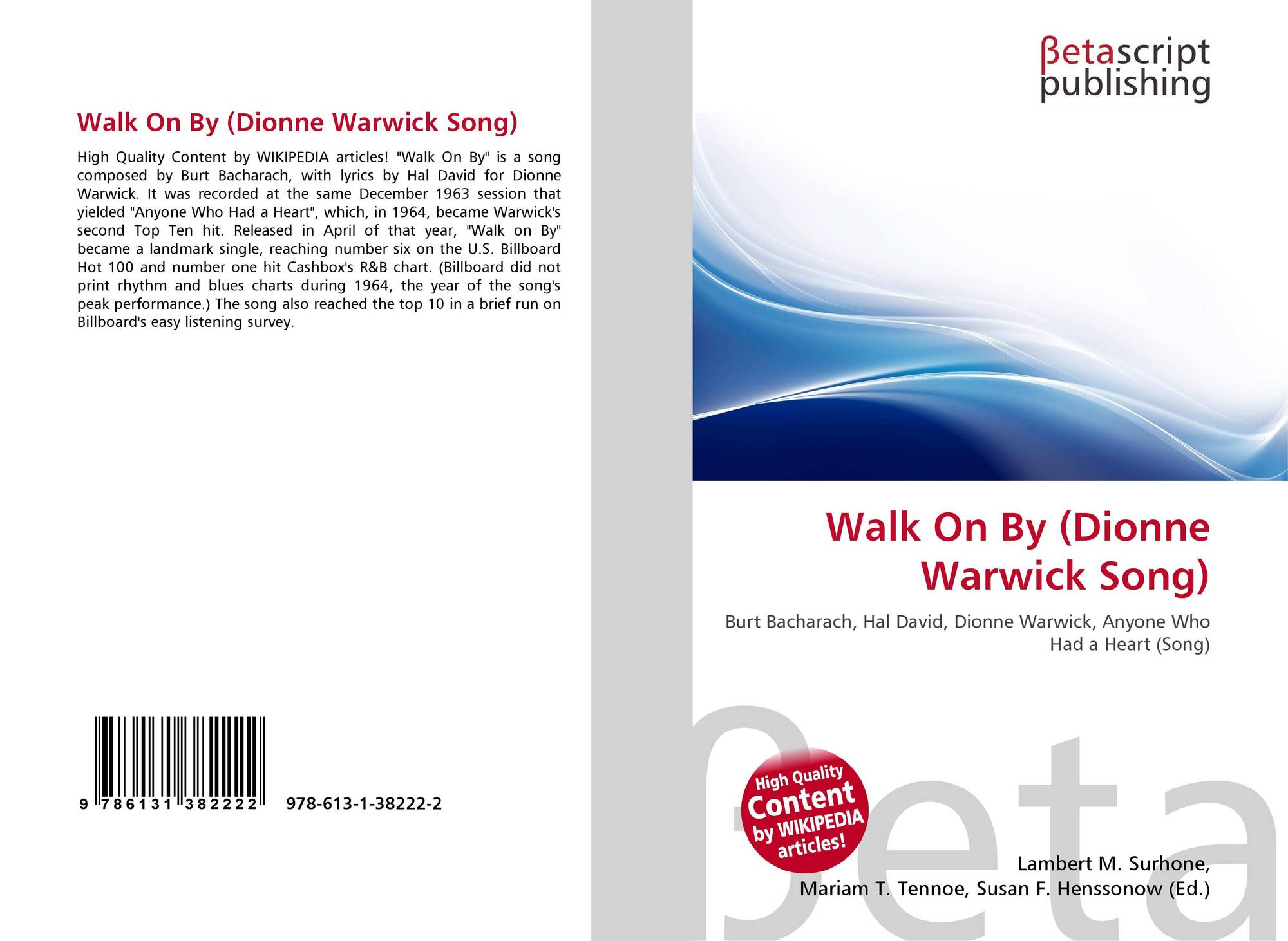 Walk On By Dionne Warwick Song 978 613 1 38222 2 6131382220 9786131382222