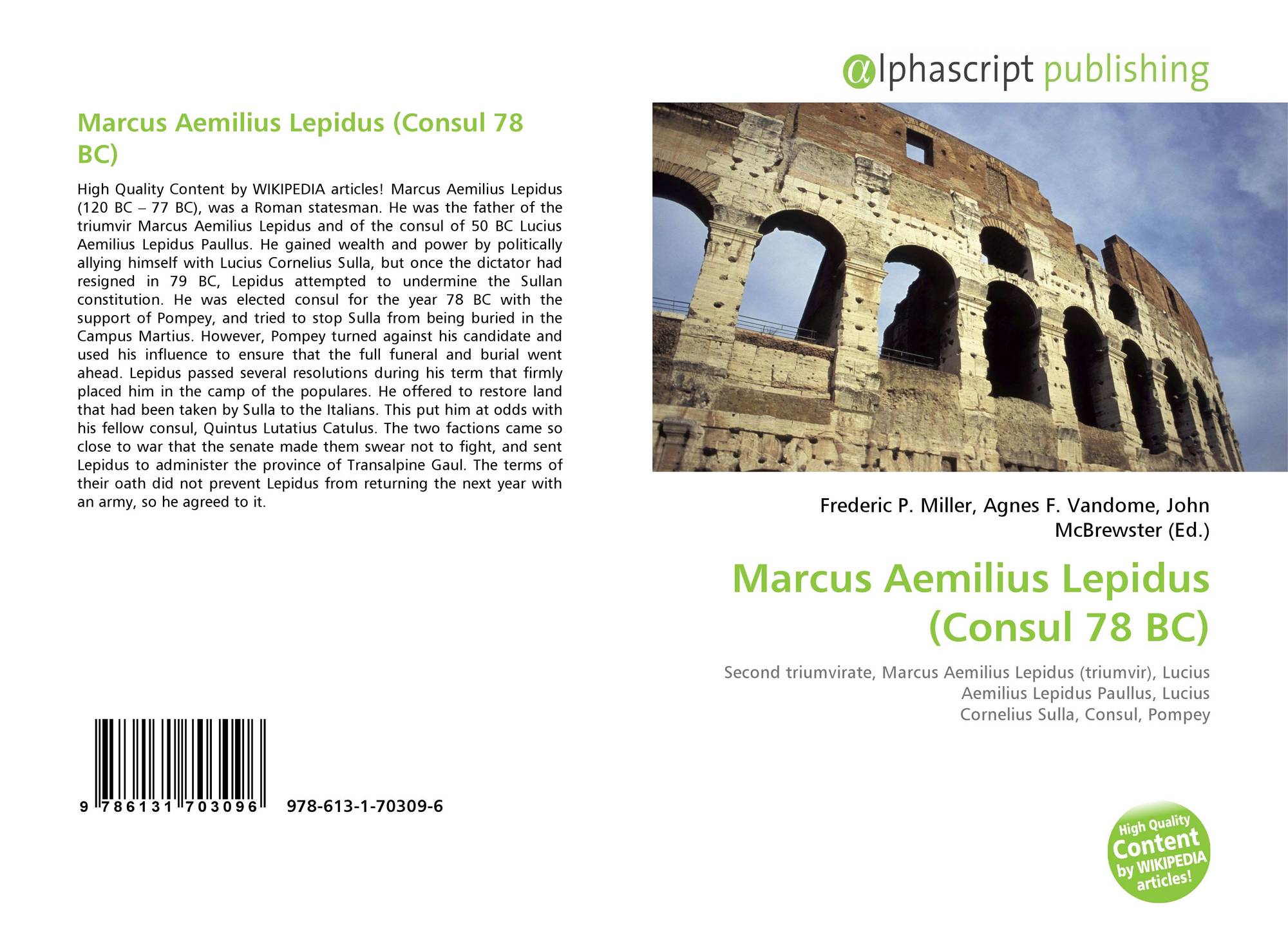 Marcus Aemilius Lepidus (Consul 78 BC), 9786131703096, 6131703094