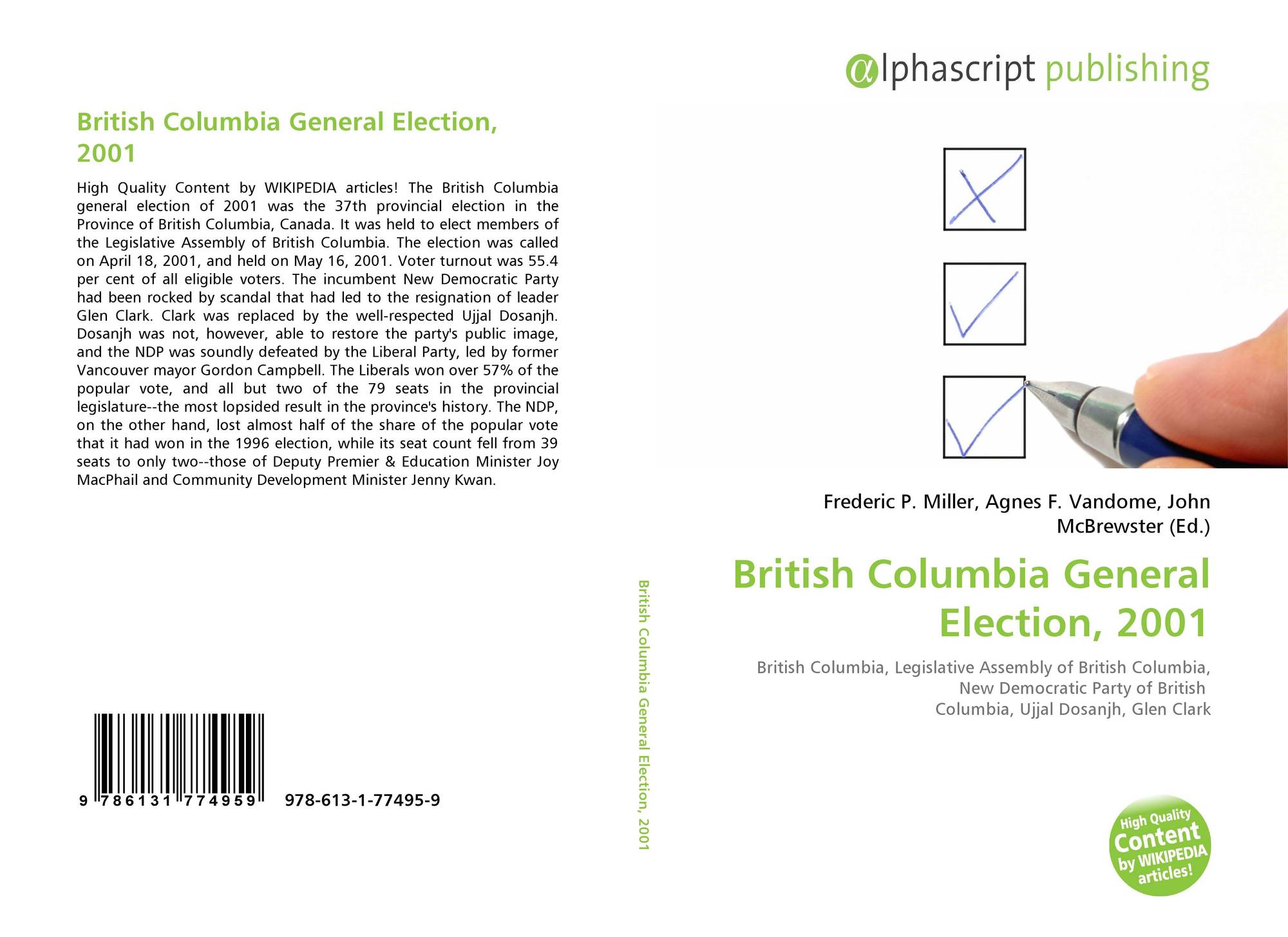 British Columbia General Election, 2001, 9786131774959, 6131774951