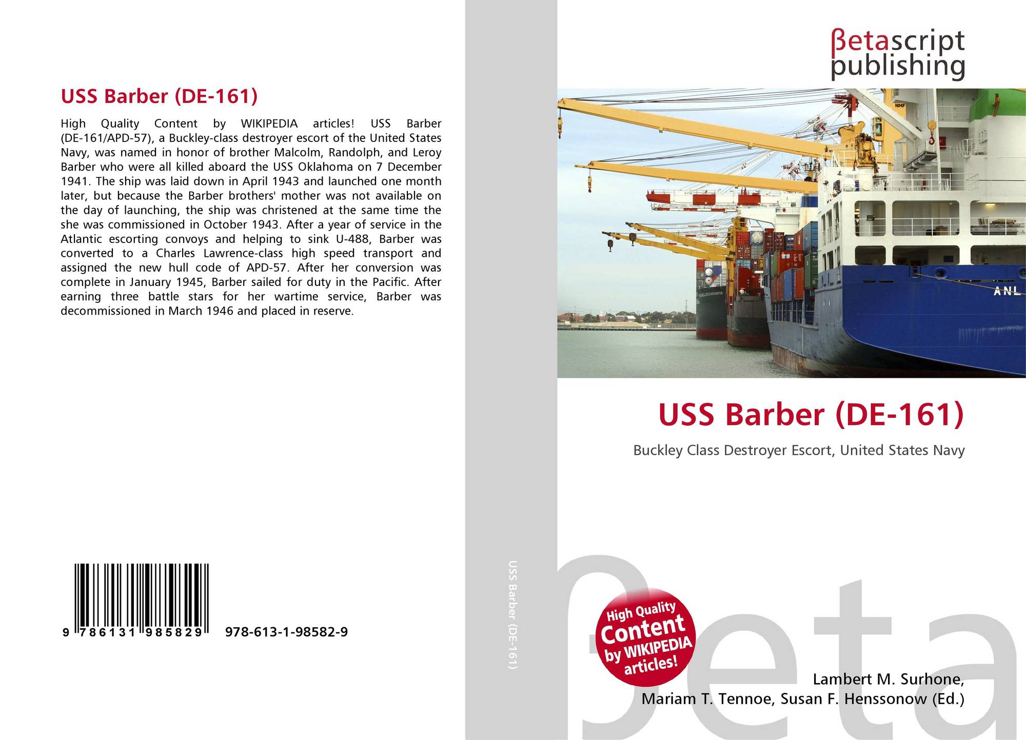 USS Barber (DE161), 9786131985829, 6131985820 ,9786131985829
