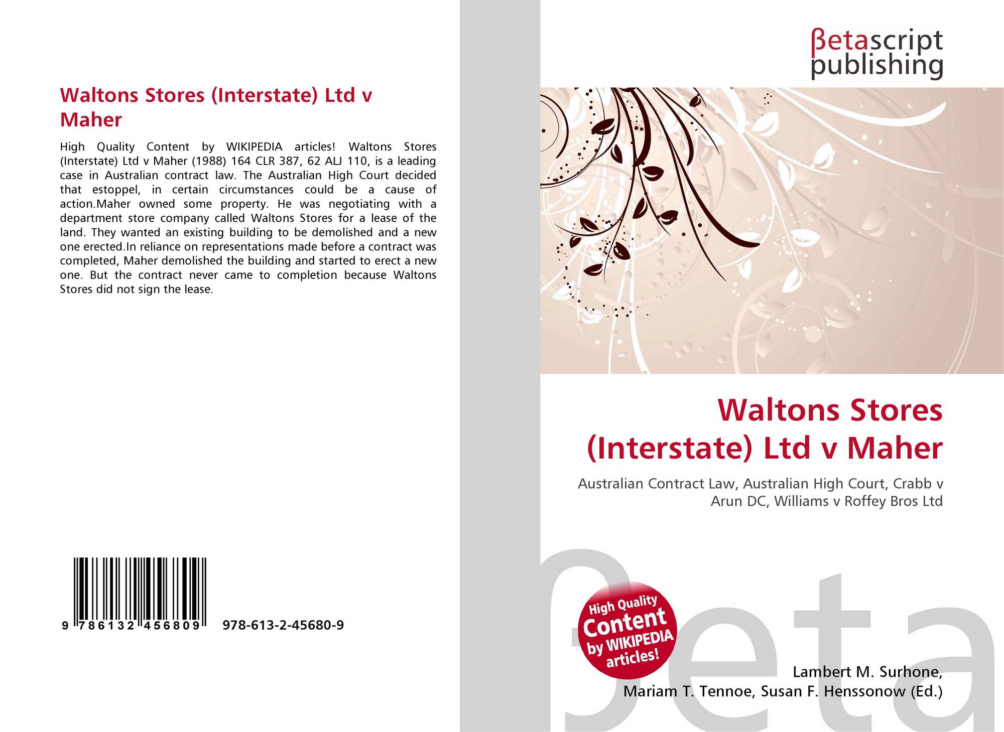 Waltons Stores Interstate Ltd V Maher 978 613 2 45680 9 6132456805 9786132456809