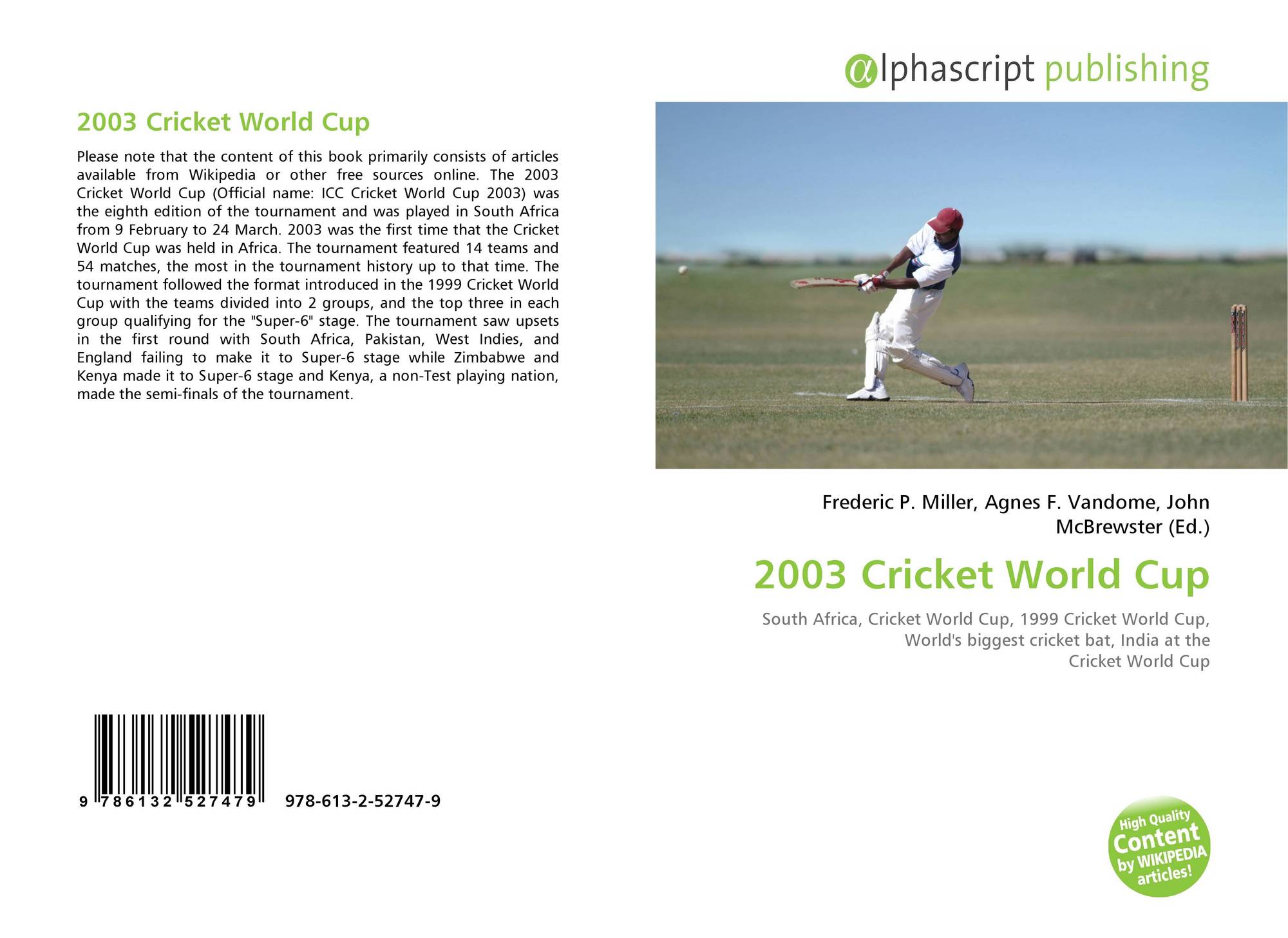 2003 Cricket World Cup 978 613 2 52747 9 6132527478 9786132527479