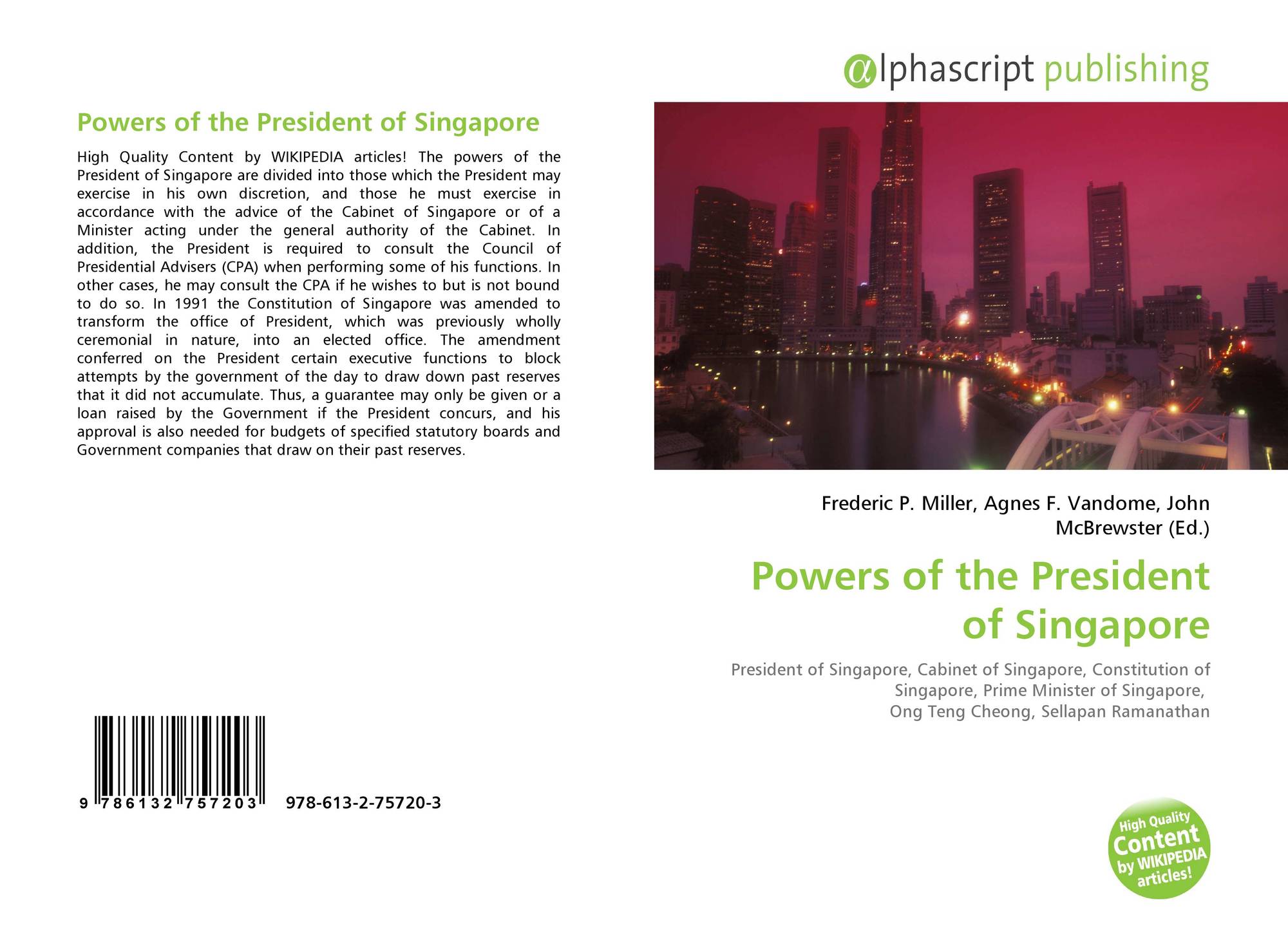 Powers Of The President Of Singapore 978 613 2 75720 3