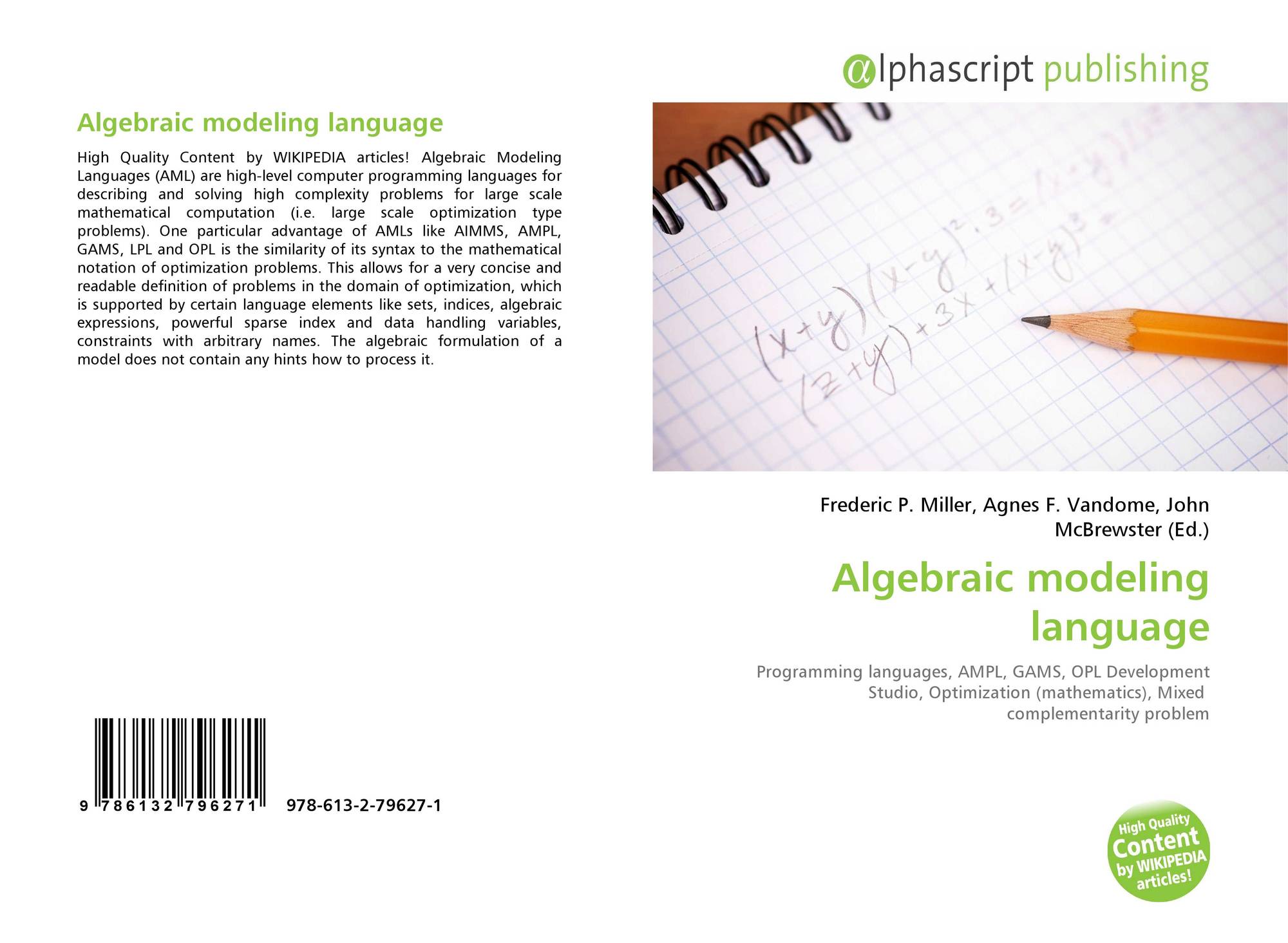 Algebraic Modeling Language 978 613 2 79627 1 6132796274 - 