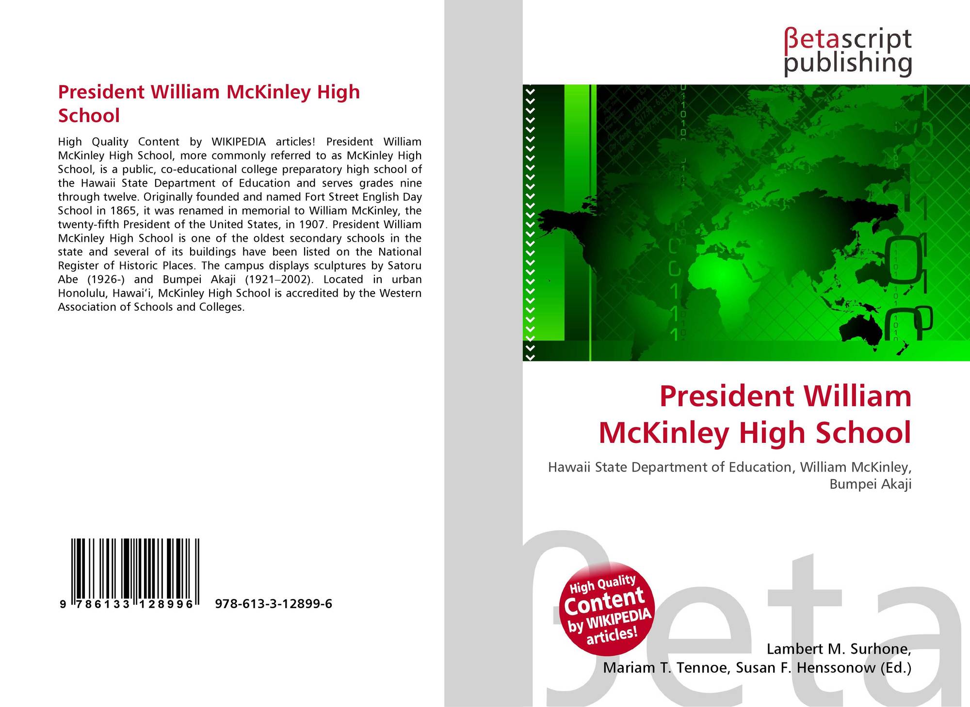 President William Mckinley High School 978 613 3 12899 6 6133128992 9786133128996