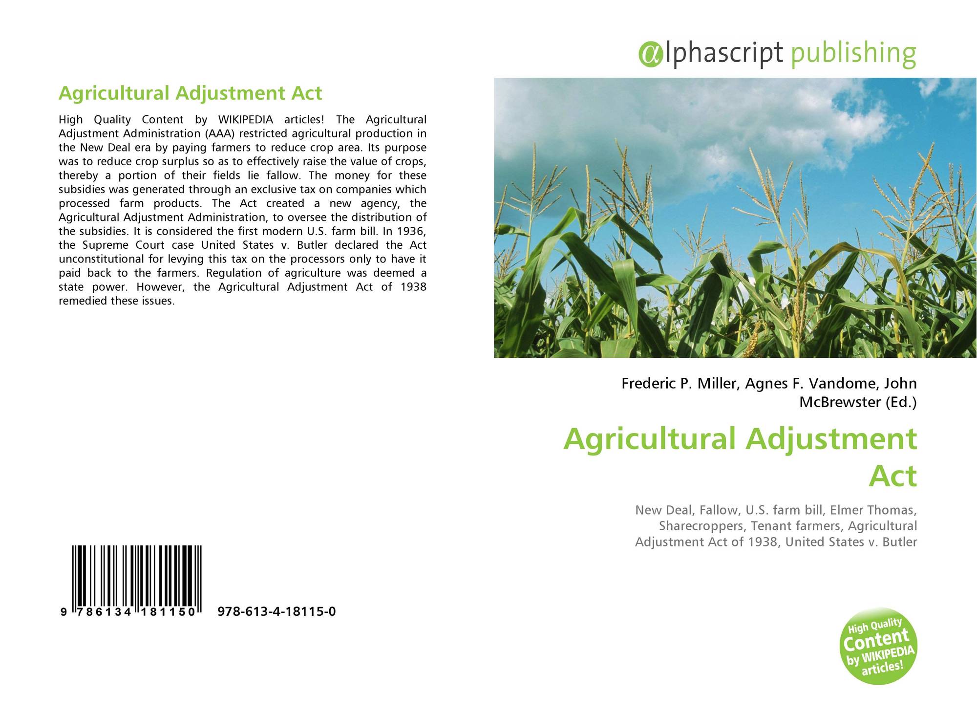 Agricultural Adjustment Act, 978-613-4-18115-0, 6134181153 ,9786134181150