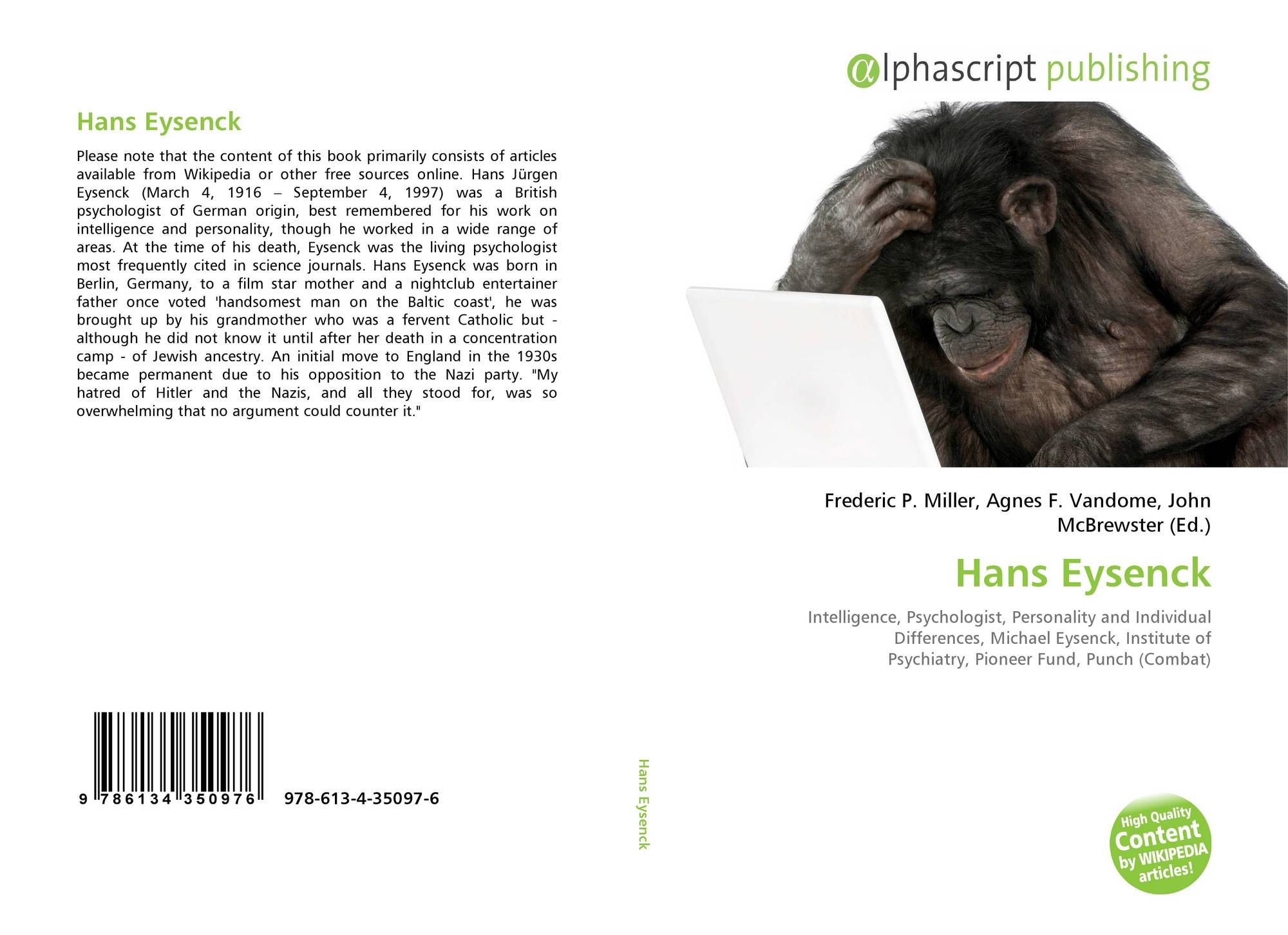 Hans Eysenck, 9786134350976, 6134350974 ,9786134350976