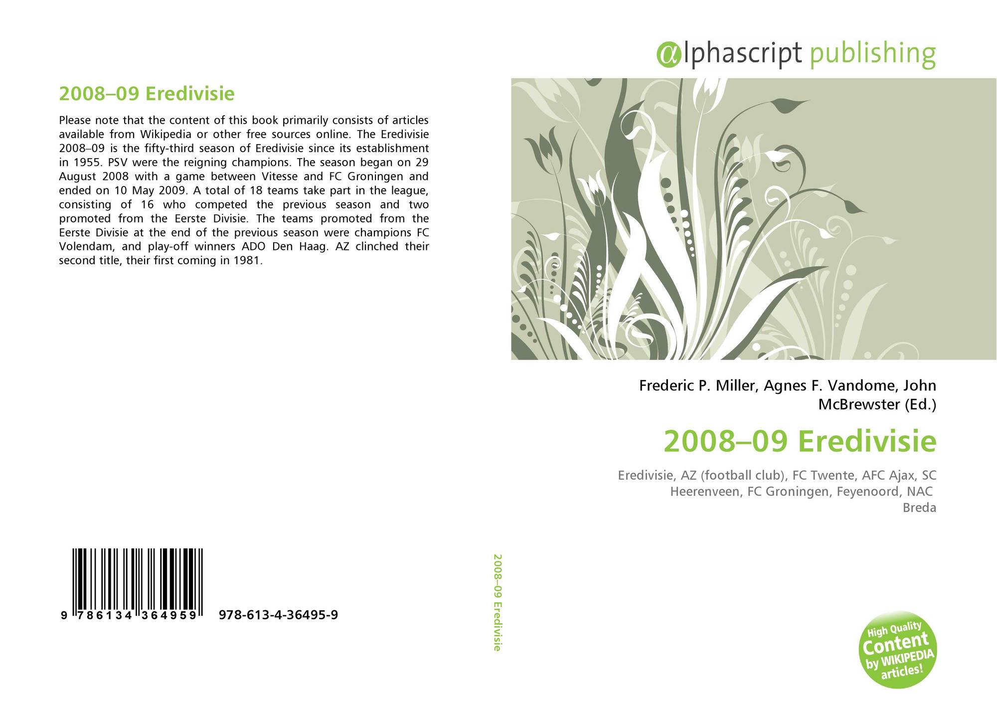 2008 09 Eredivisie 978 613 4 36495 9 6134364959 9786134364959