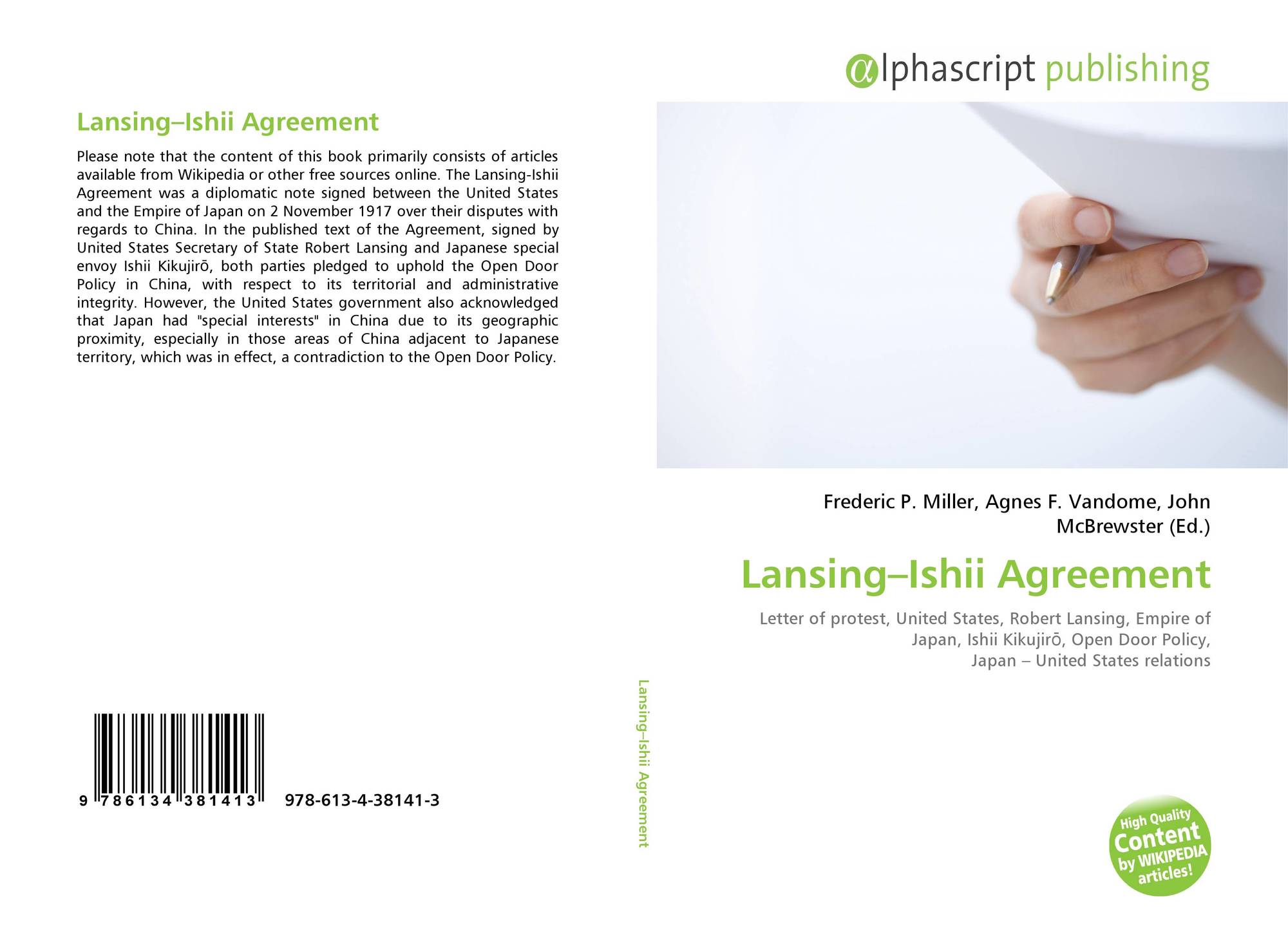 Lansing Ishii Agreement 978 613 4 38141 3 6134381411 9786134381413