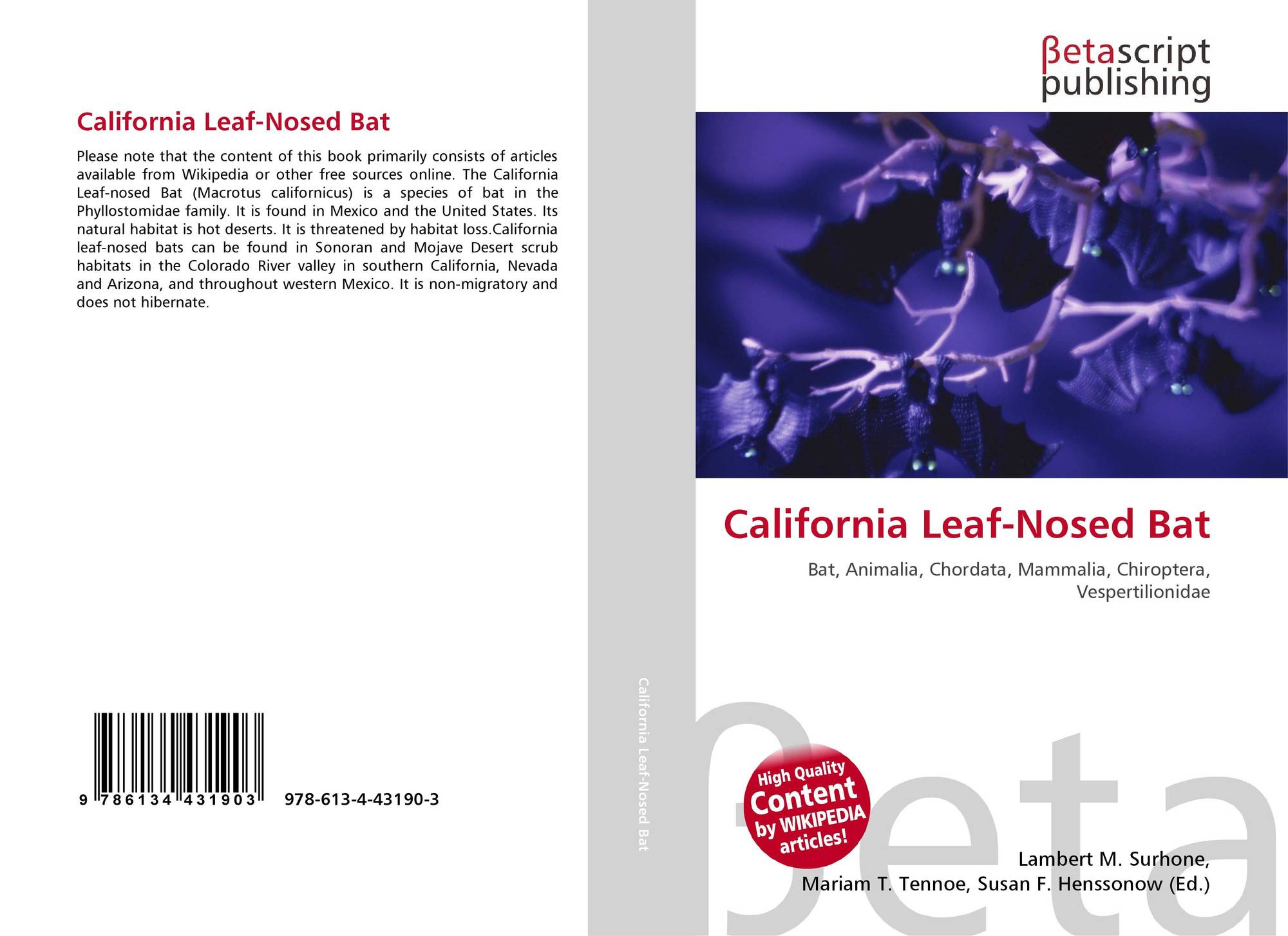 California Leaf Nosed Bat 978 613 4 43190 3 6134431907 9786134431903
