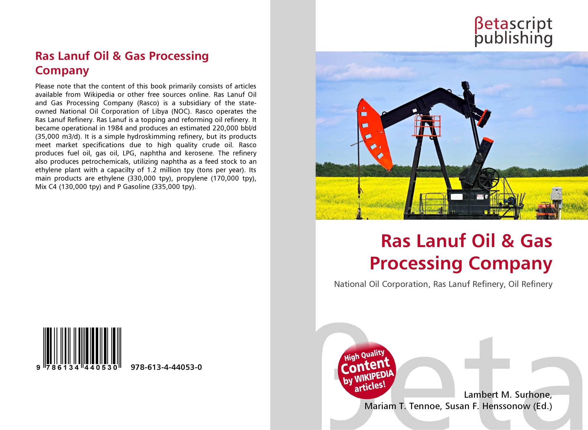 Ras Lanuf Oil & Gas Processing Company, 9786134440530, 6134440531 ,9786134440530