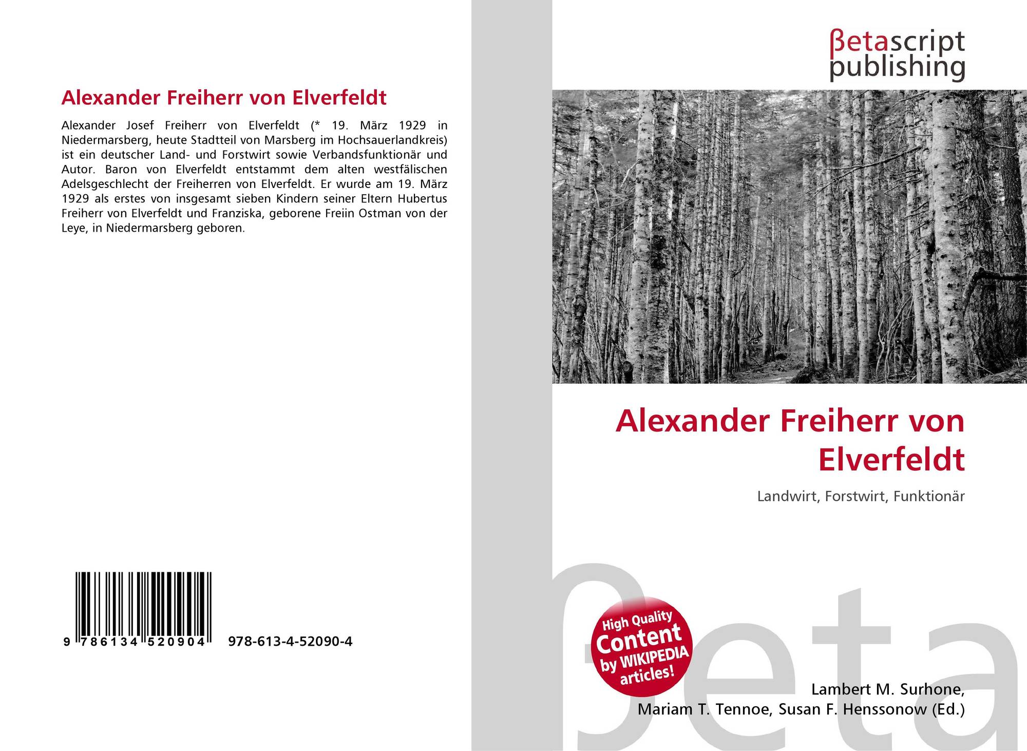 Alexander Freiherr von Elverfeldt, 978-613-4-52090-4, 613452090X ...