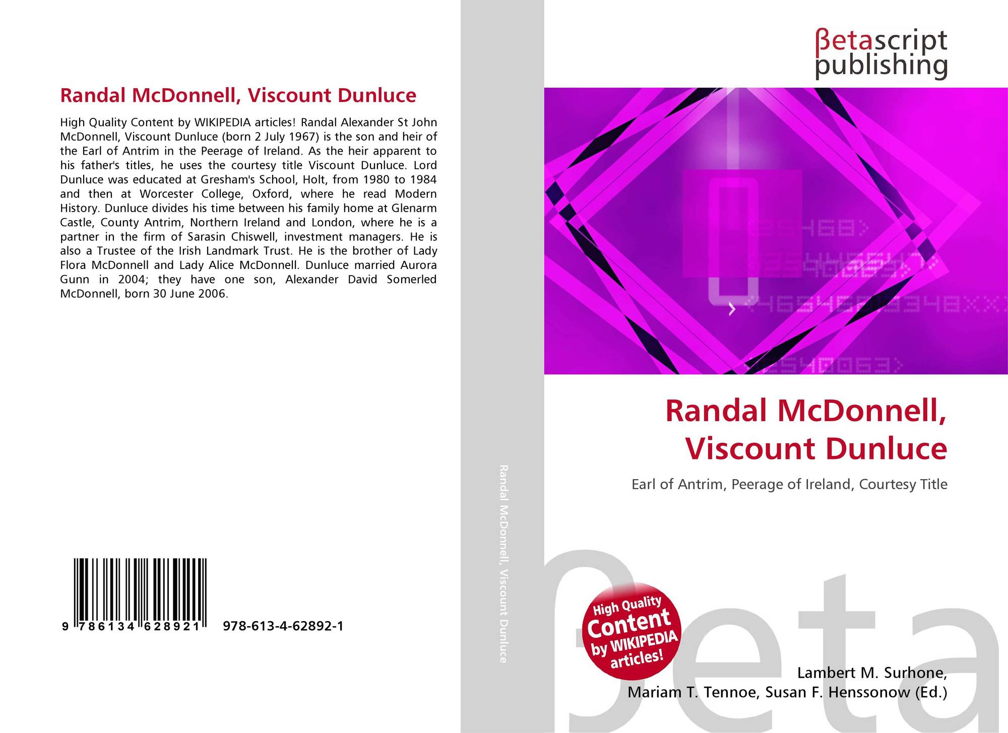 Randal McDonnell, Viscount Dunluce, 9786134628921, 6134628921