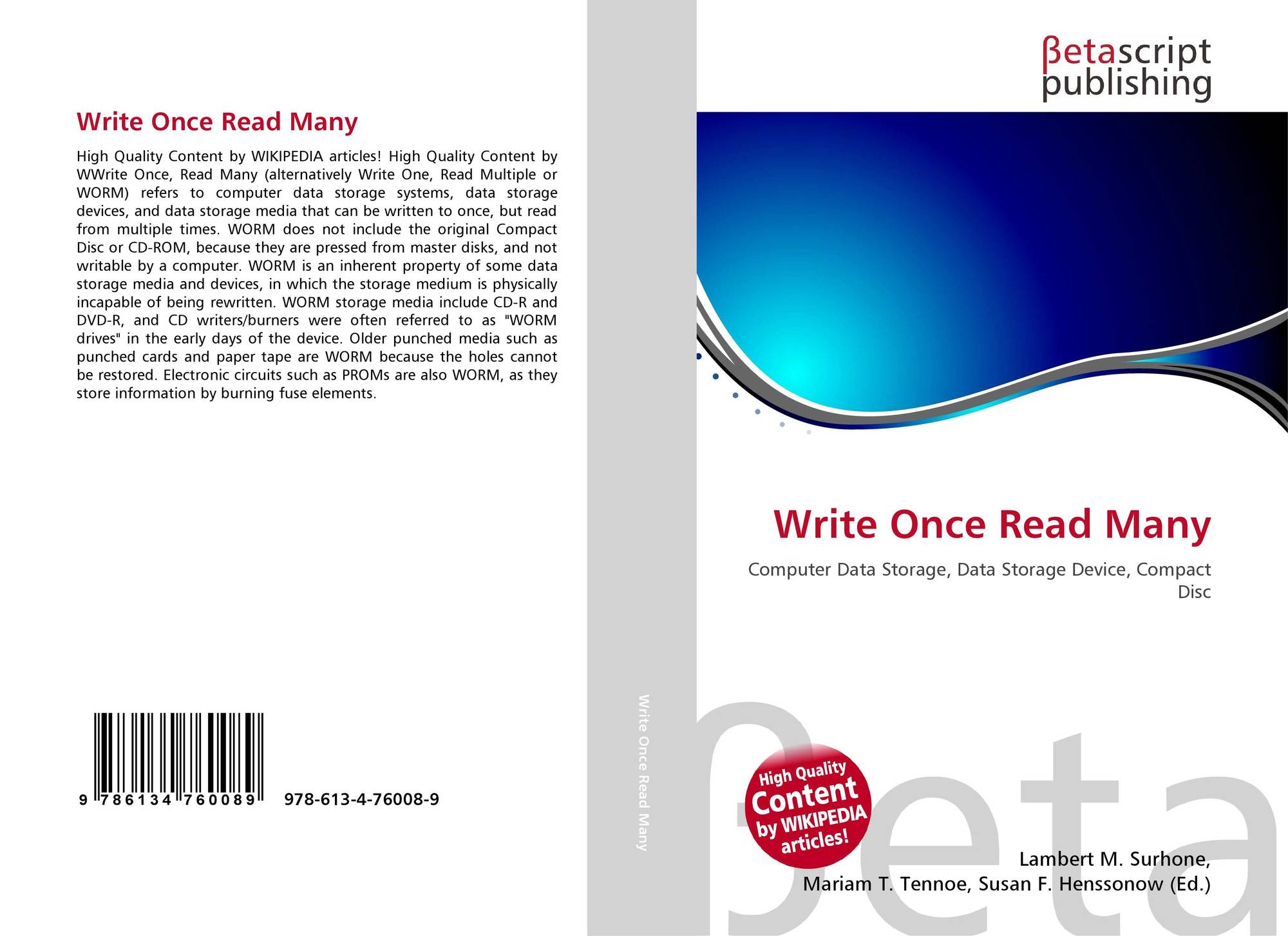 Write once read many 978 613 4 76008 9 6134760080 9786134760089