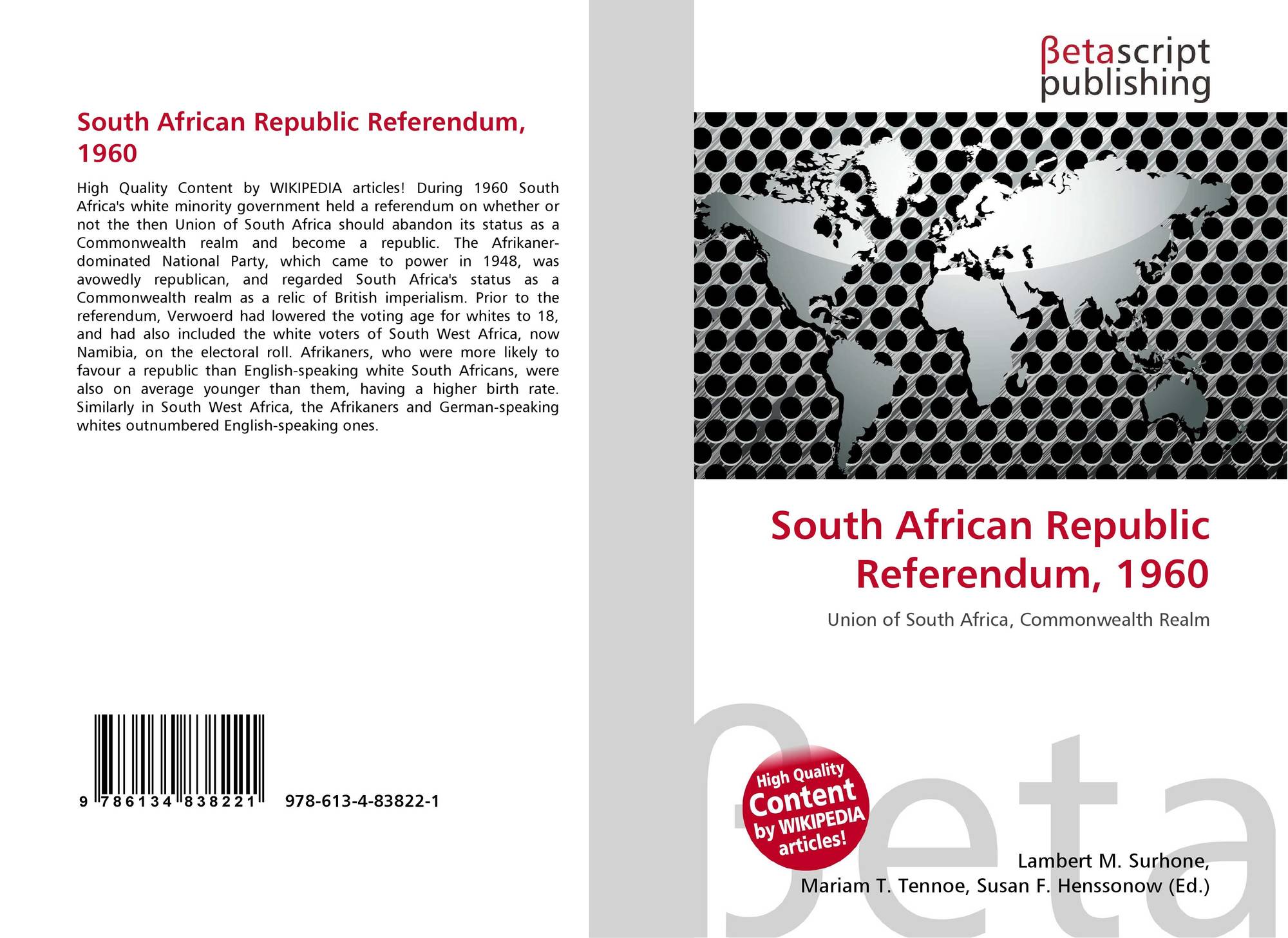 South African Republic Referendum 1960 978 613 4 83822 1 6134838225