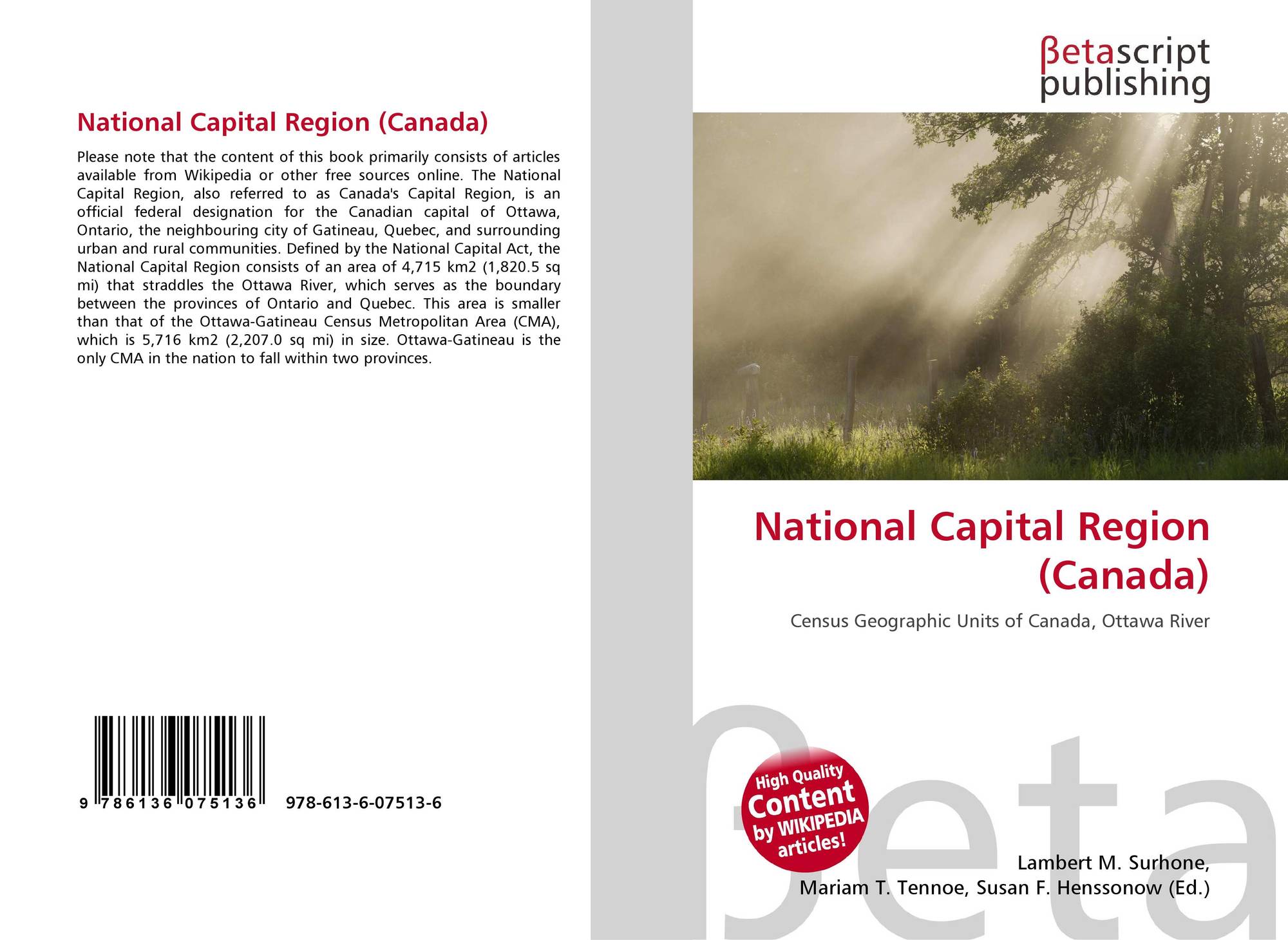 National Capital Region Canada 978 613 6 07513 6 613607513x 9786136075136