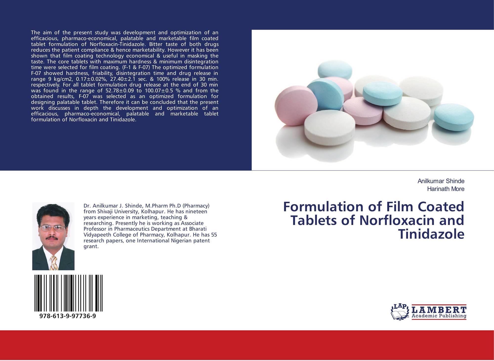 Formulation Of Film Coated Tablets Of Norfloxacin And Tinidazole 978 613 9 9 By Anilkumar Shinde Harinath More