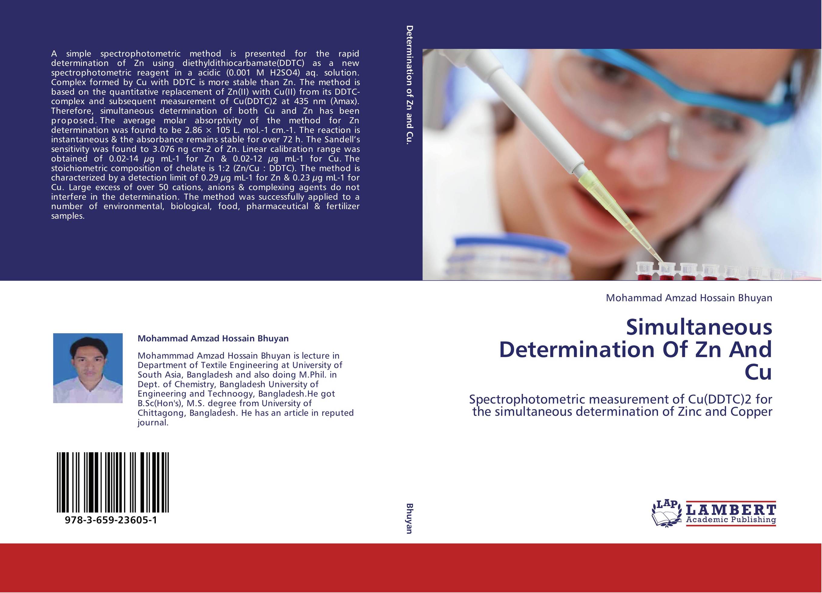 Simultaneous Determination Of Zn And Cu. Spectrophotometric measurement of Cu(DDTC)2 for the simultaneous determination of Zinc and Copper.