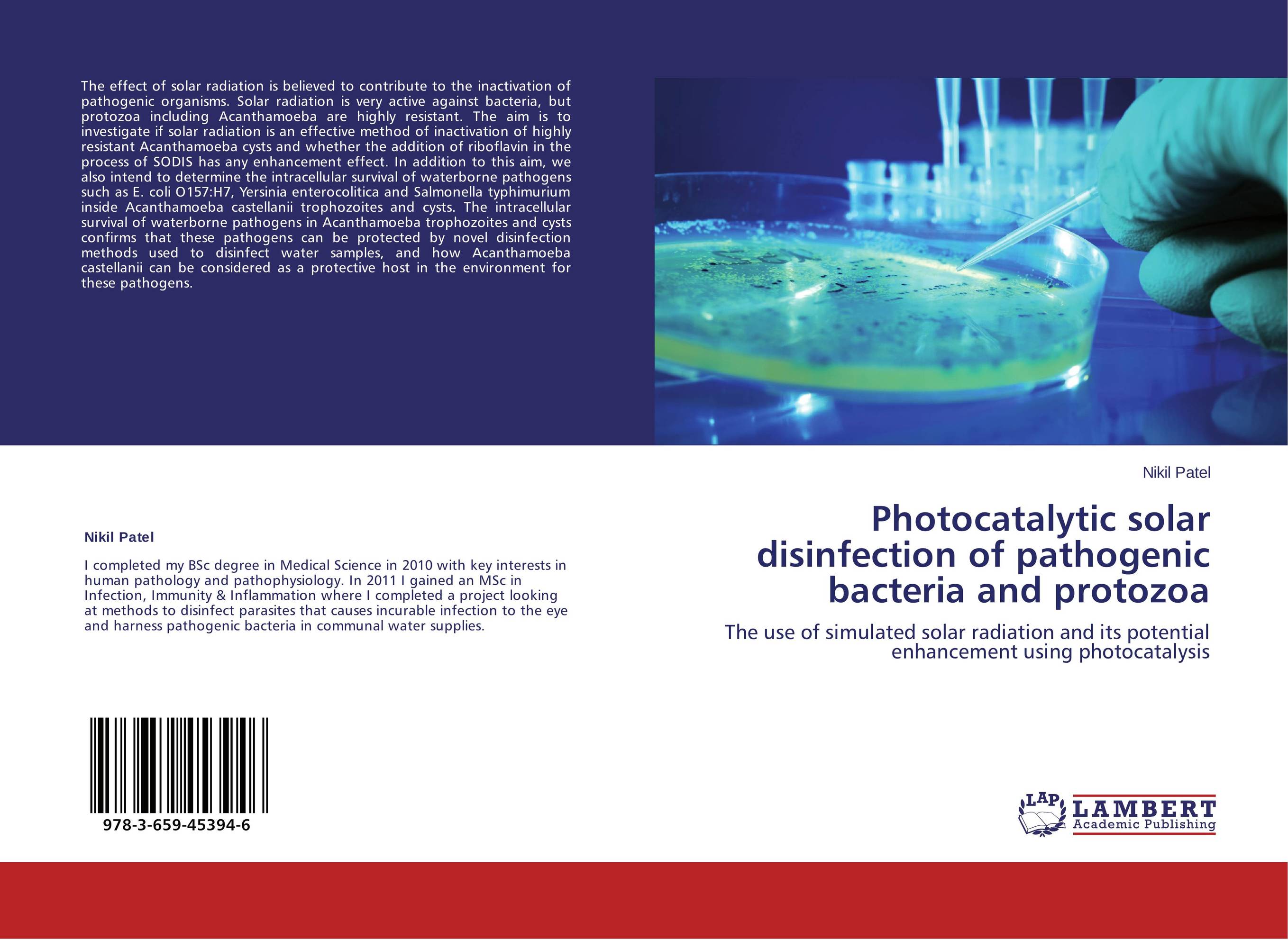 Photocatalytic solar disinfection of pathogenic bacteria and protozoa. The use of simulated solar radiation and its potential enhancement using photocatalysis.