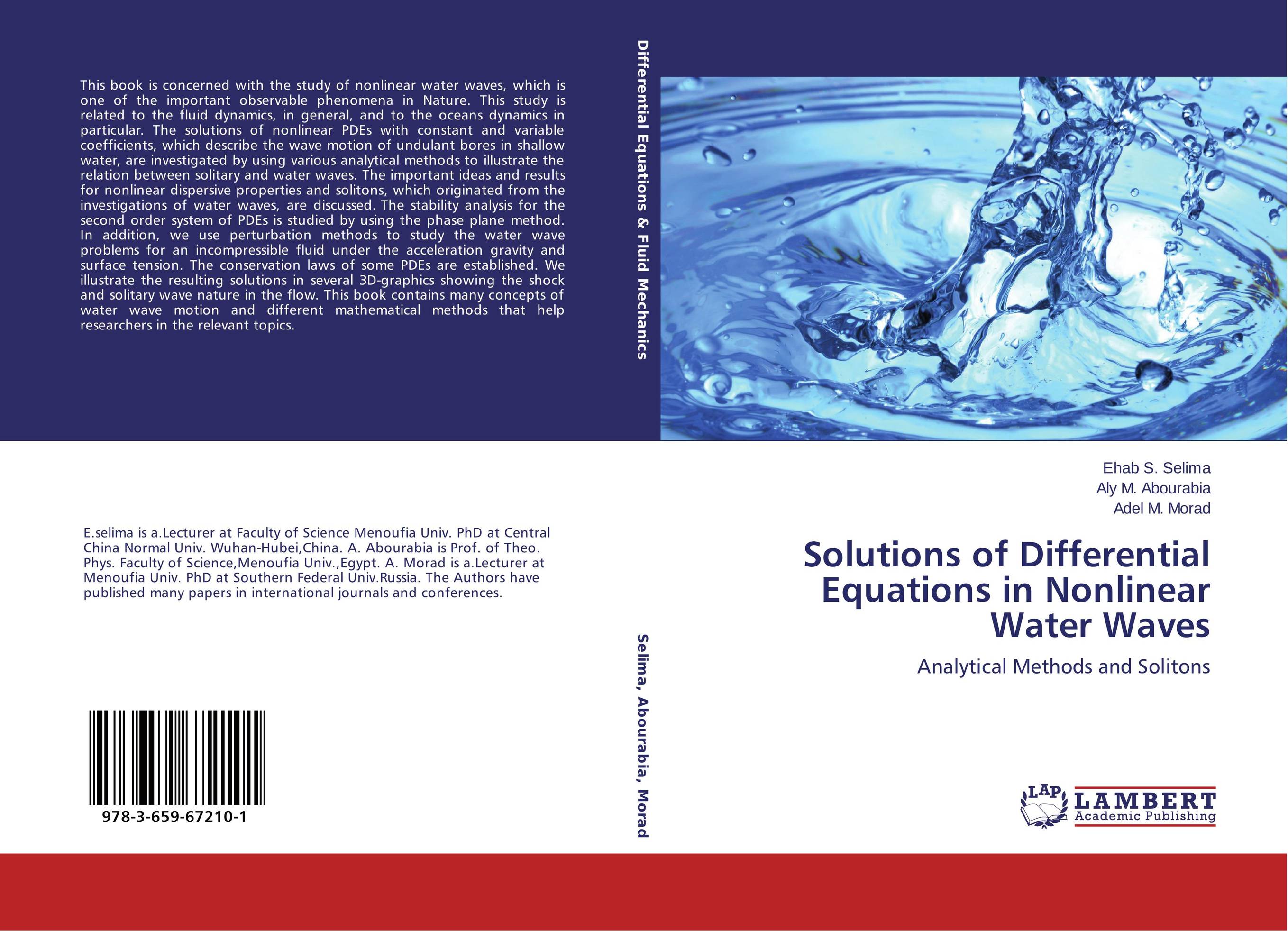 Solutions of Differential Equations in Nonlinear Water Waves. Analytical Methods and Solitons.