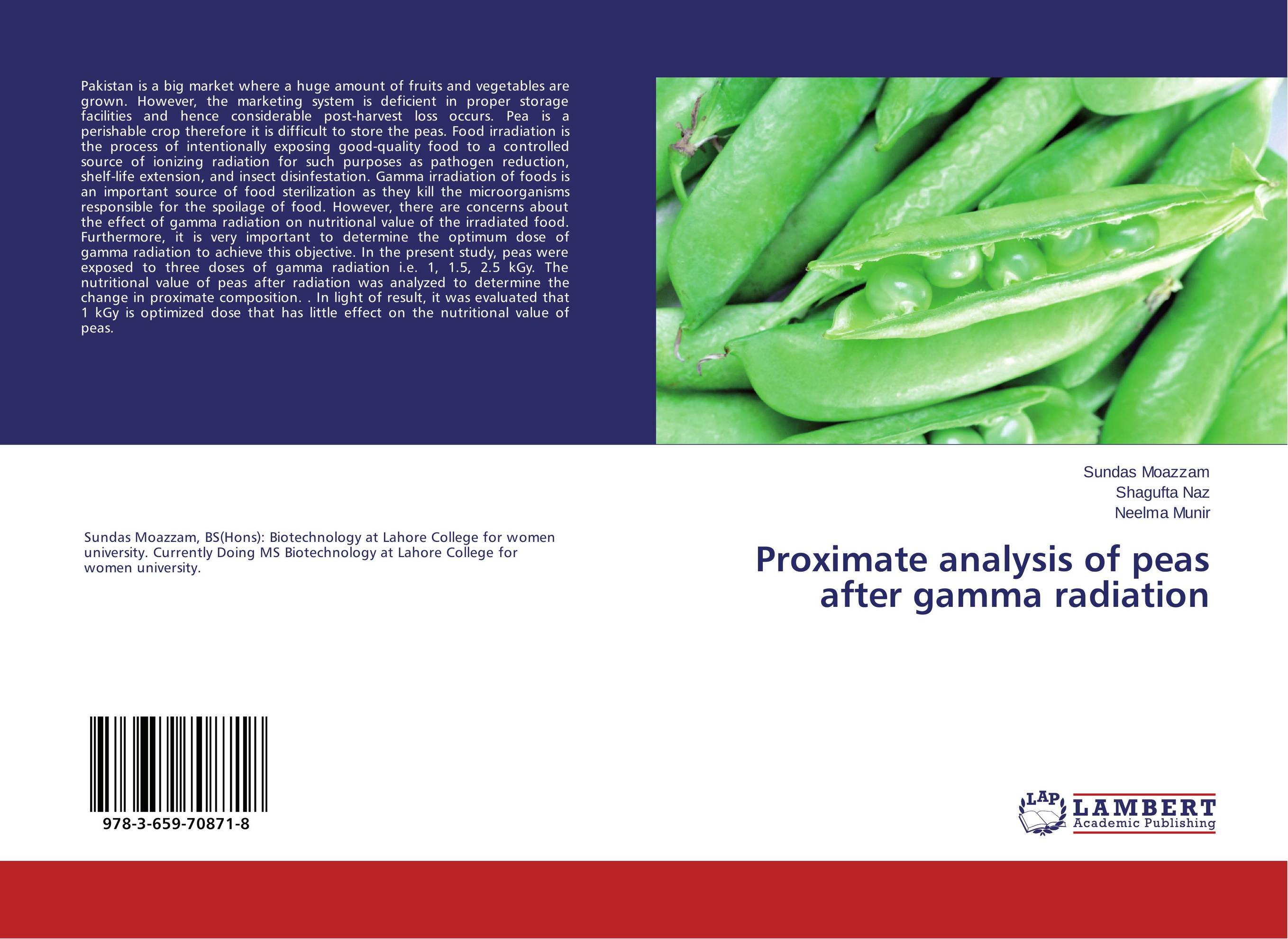 Proximate analysis of peas after gamma radiation..