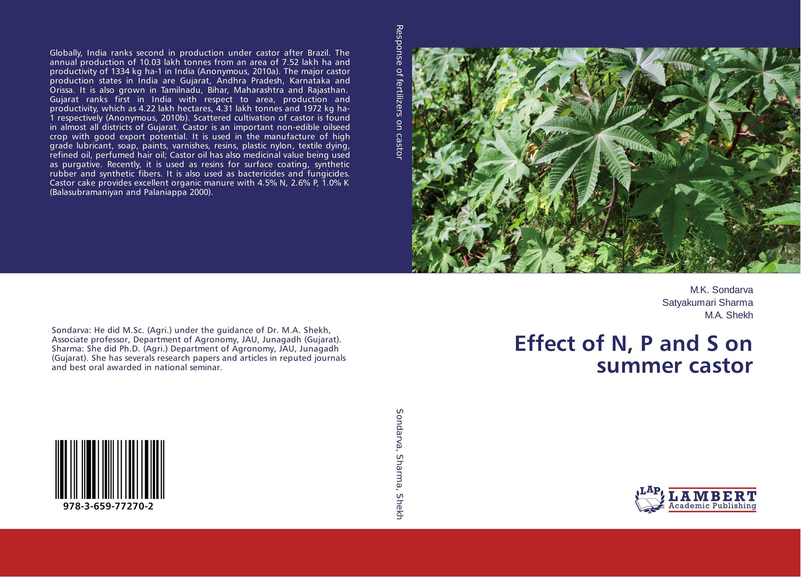 Effect of N, P and S on summer castor..