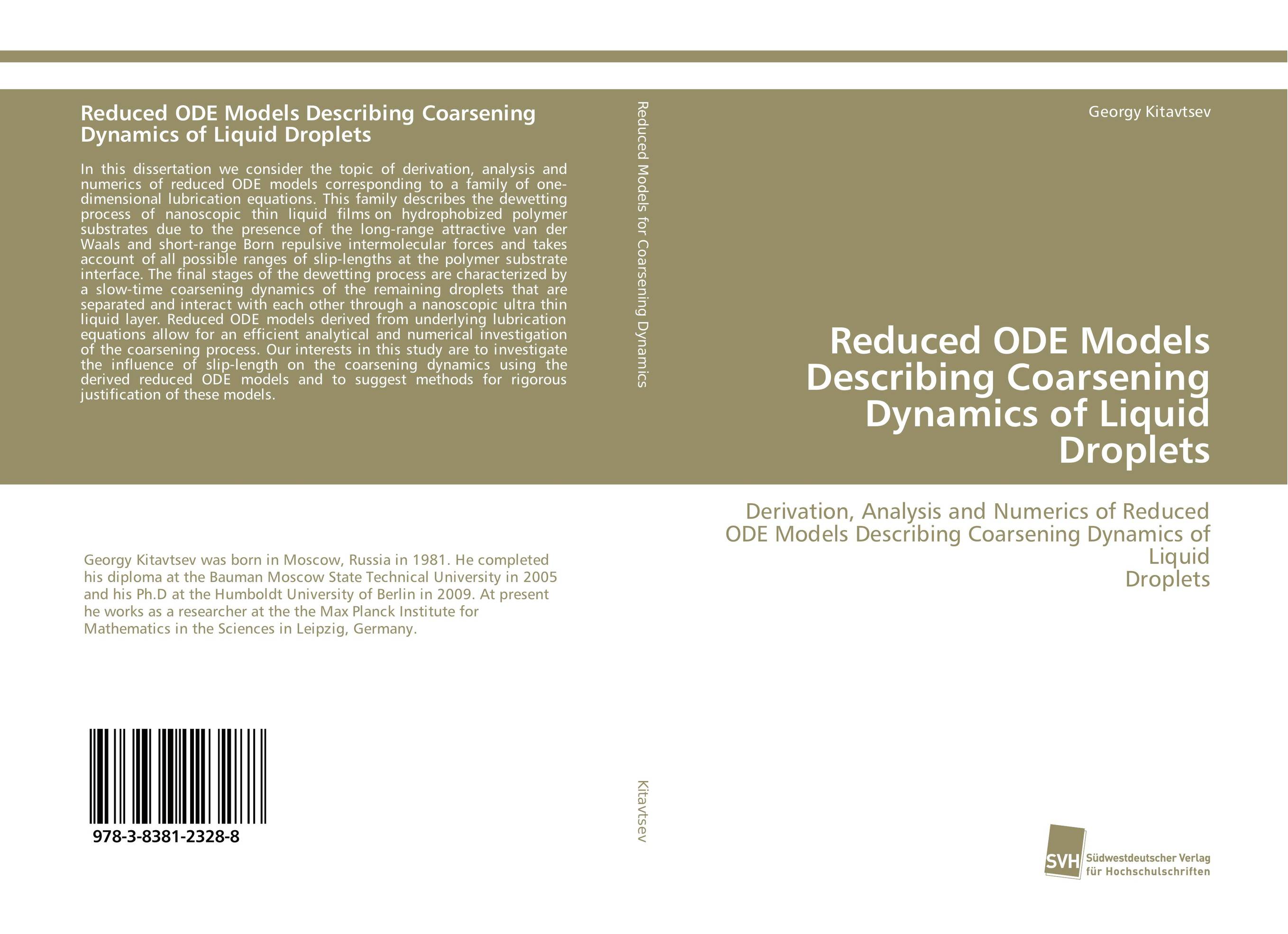 Reduced ODE Models Describing Coarsening Dynamics of Liquid Droplets. Derivation, Analysis and Numerics of Reduced ODE Models Describing Coarsening Dynamics of Liquid Droplets.
