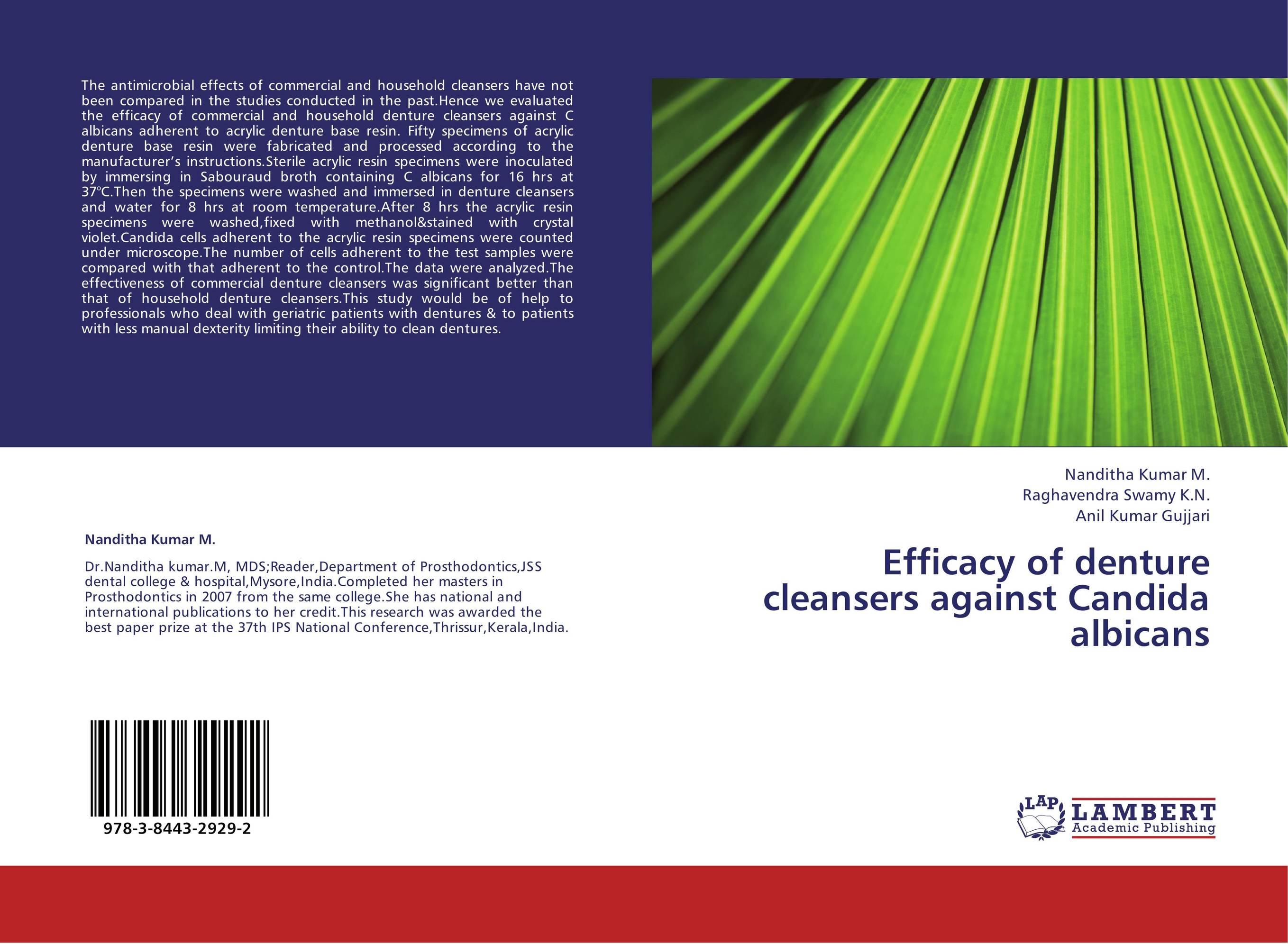 Efficacy of denture cleansers against Candida albicans..