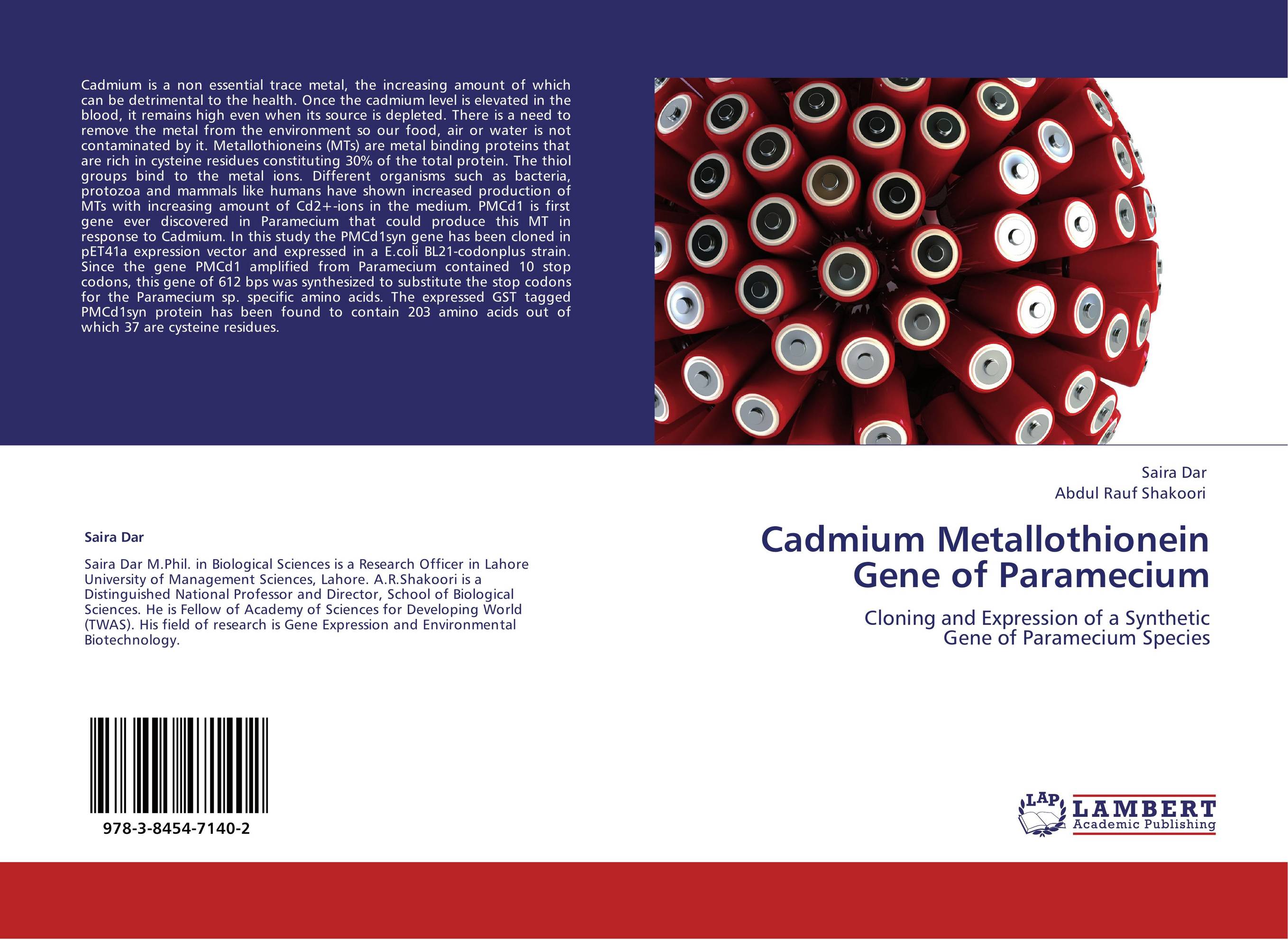 Cadmium Metallothionein Gene of Paramecium. Cloning and Expression of a Synthetic Gene of Paramecium Species.