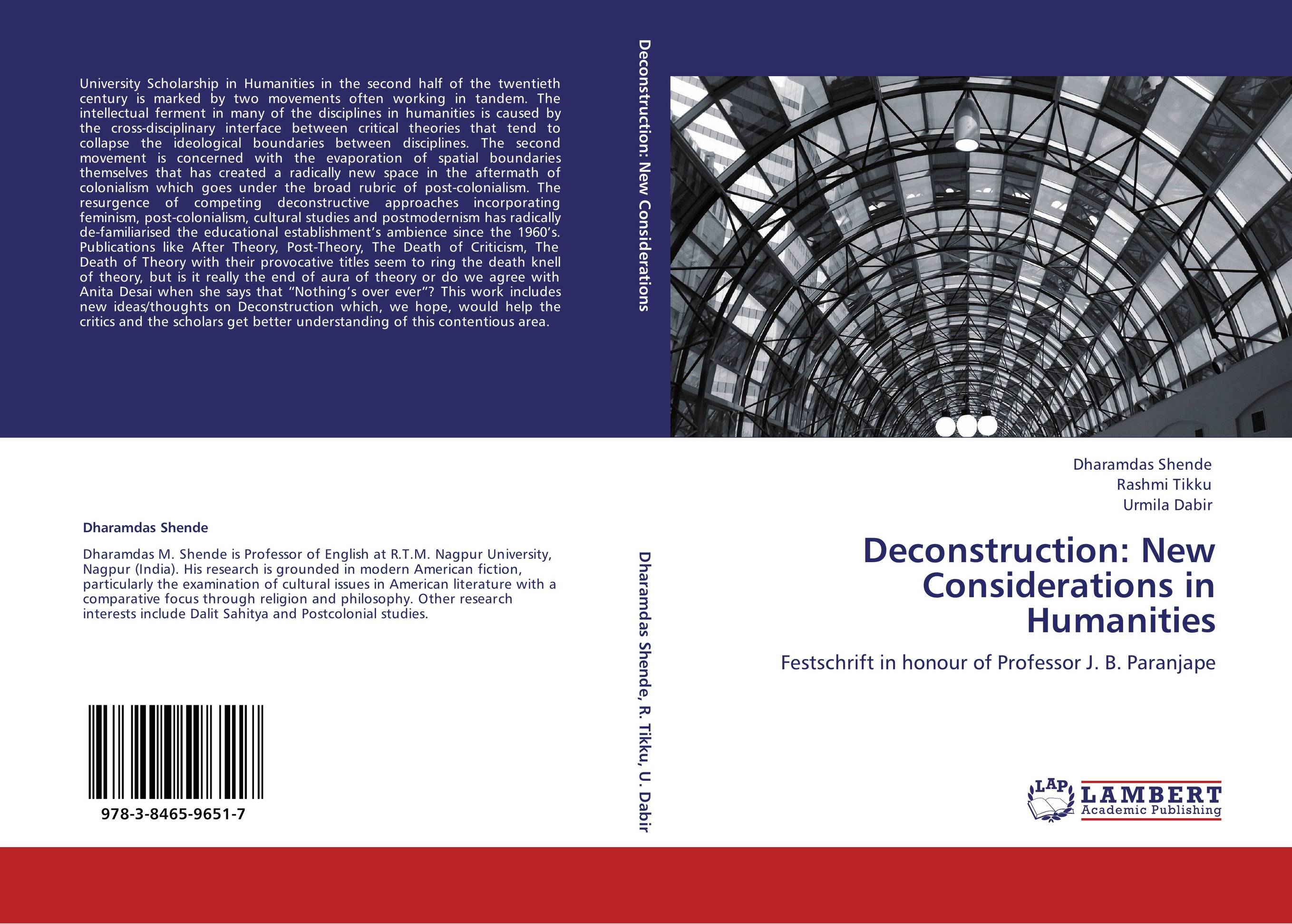 Deconstruction: New Considerations in Humanities. Festschrift in honour of Professor J. B. Paranjape.