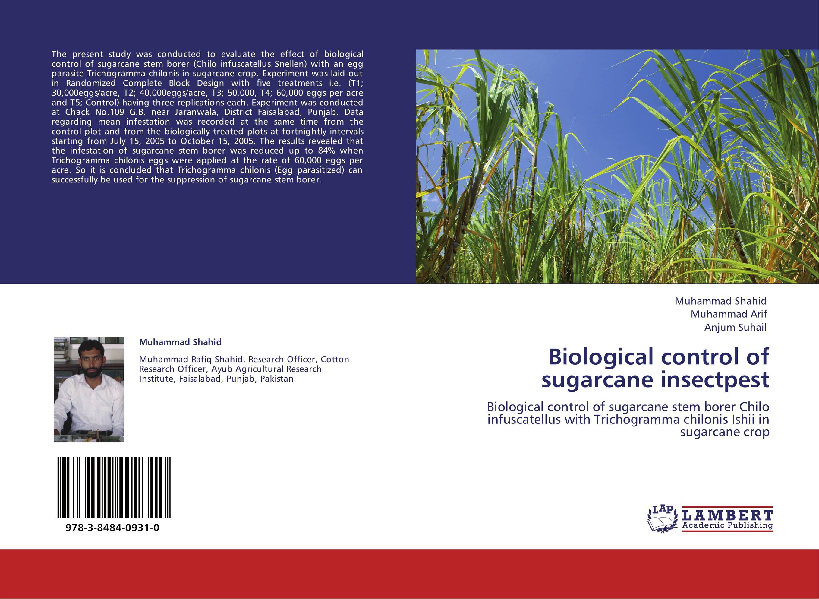 Biological control of sugarcane insectpest. Biological control of sugarcane stem borer Chilo infuscatellus with Trichogramma chilonis Ishii in sugarcane crop.