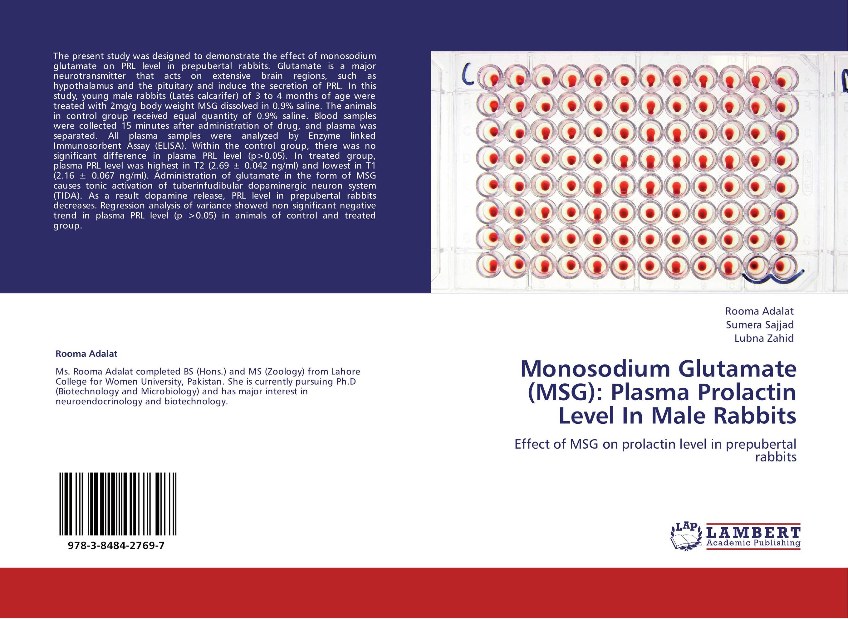 Monosodium Glutamate (MSG): Plasma Prolactin Level In Male Rabbits. Effect of MSG on prolactin level in prepubertal rabbits.
