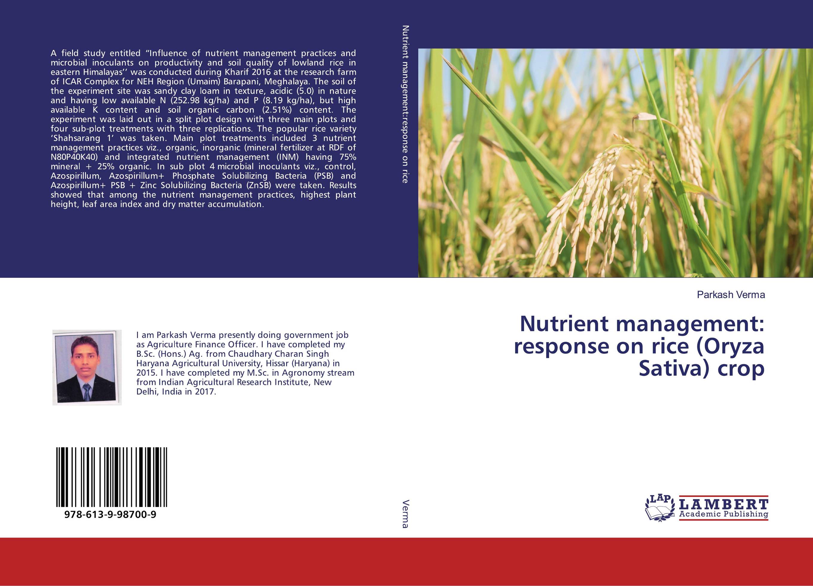Nutrient management: response on rice (Oryza Sativa) crop..