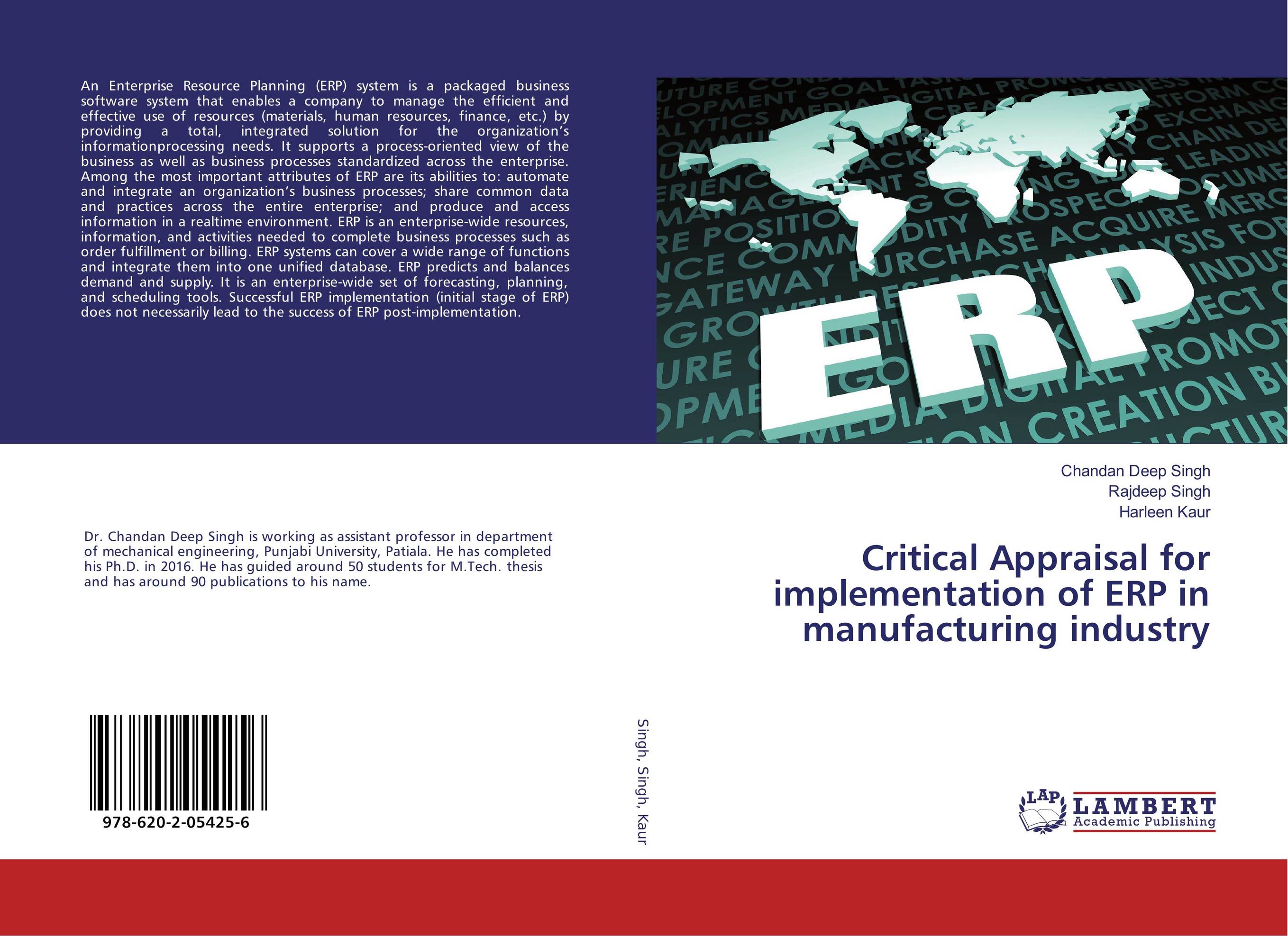 Critical Appraisal for implementation of ERP in manufacturing industry..